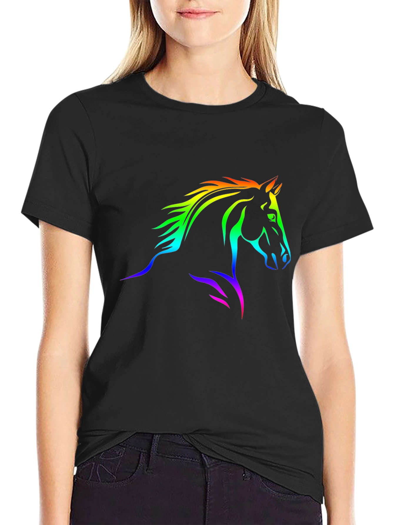 Rainbow Horse Graphic Black T-Shirt