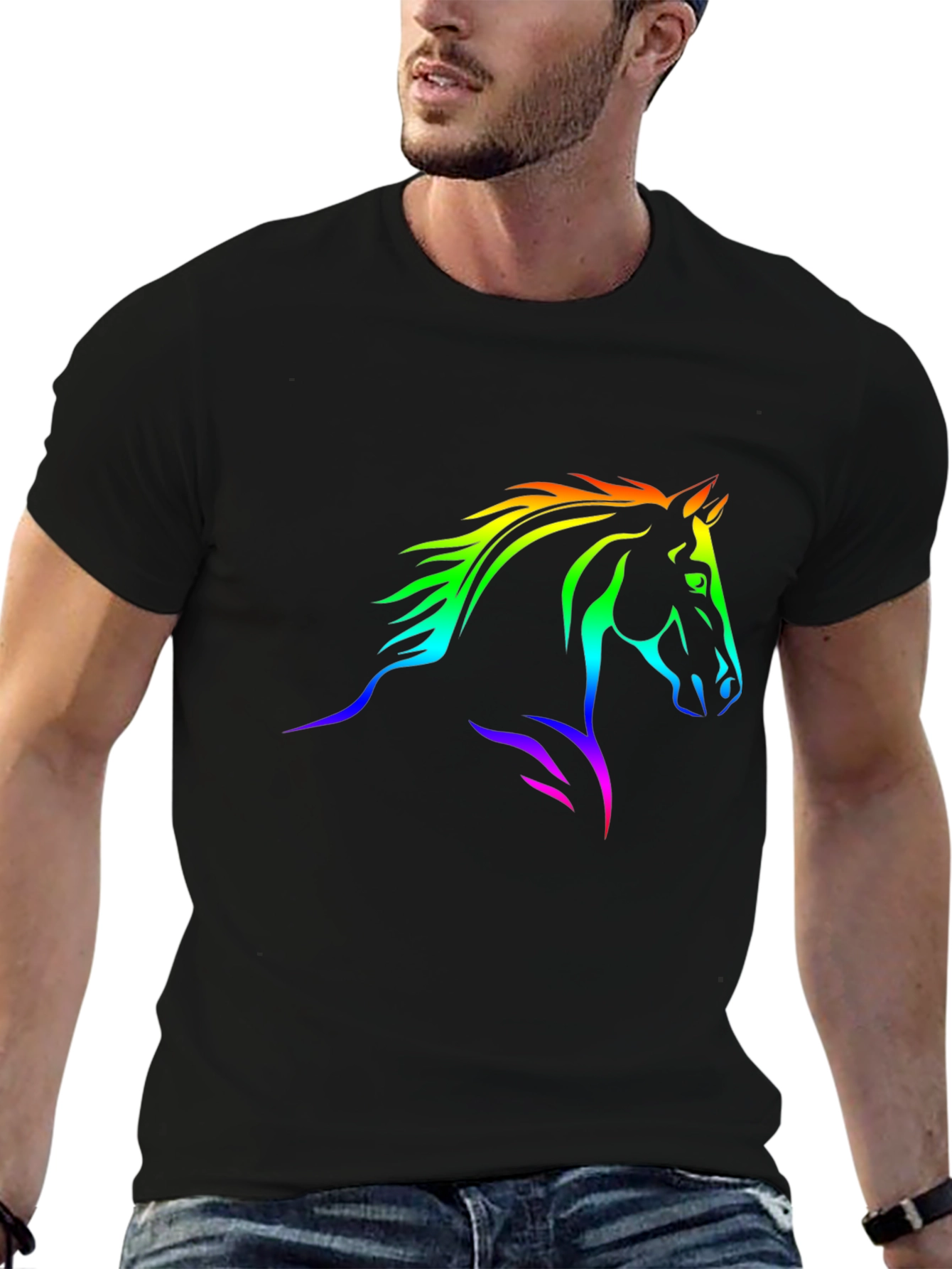 Rainbow Horse Graphic Black T-Shirt