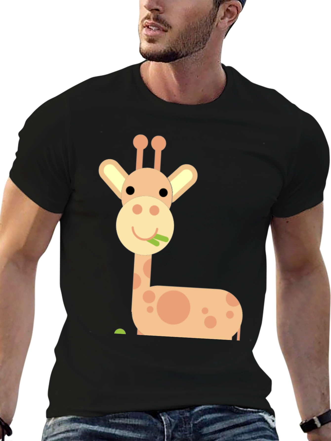 Cute Giraffe Graphic T-Shirt - Black