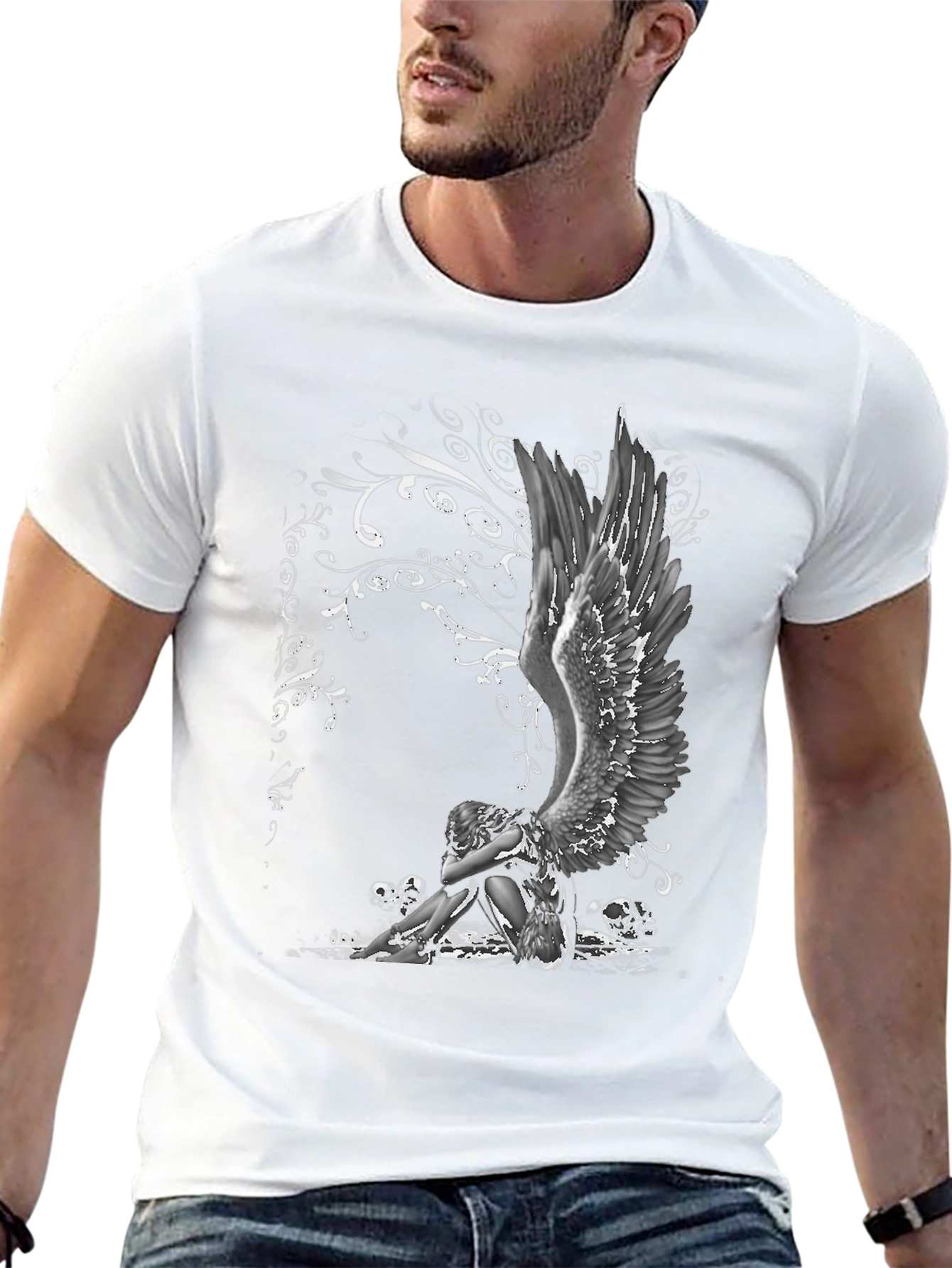 Angel & Skulls Graphic Print T-Shirt