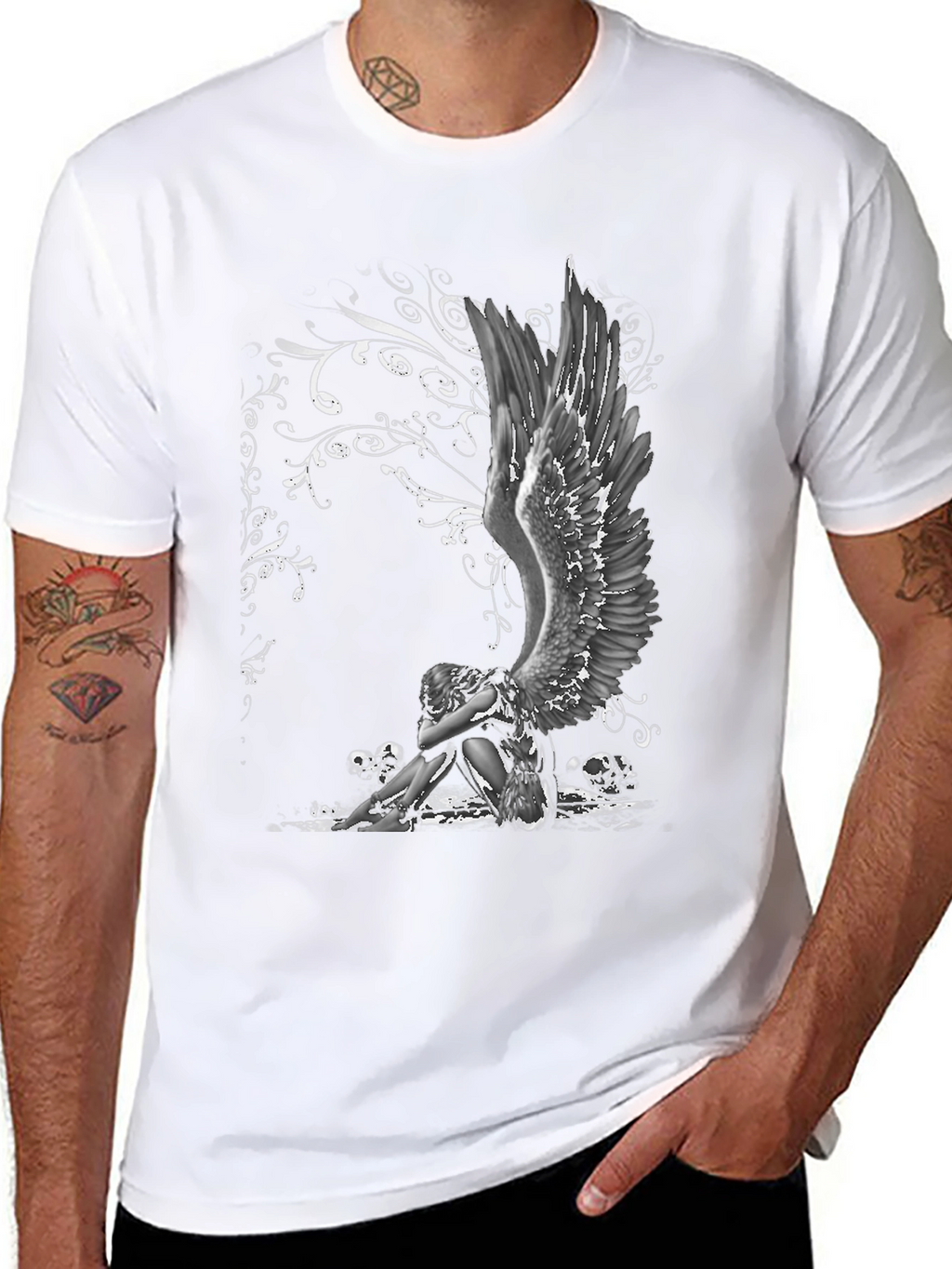 Angel & Skulls Graphic Print T-Shirt