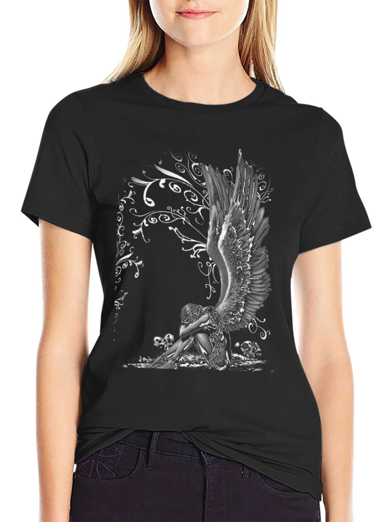 Angel & Skulls Graphic Print T-Shirt