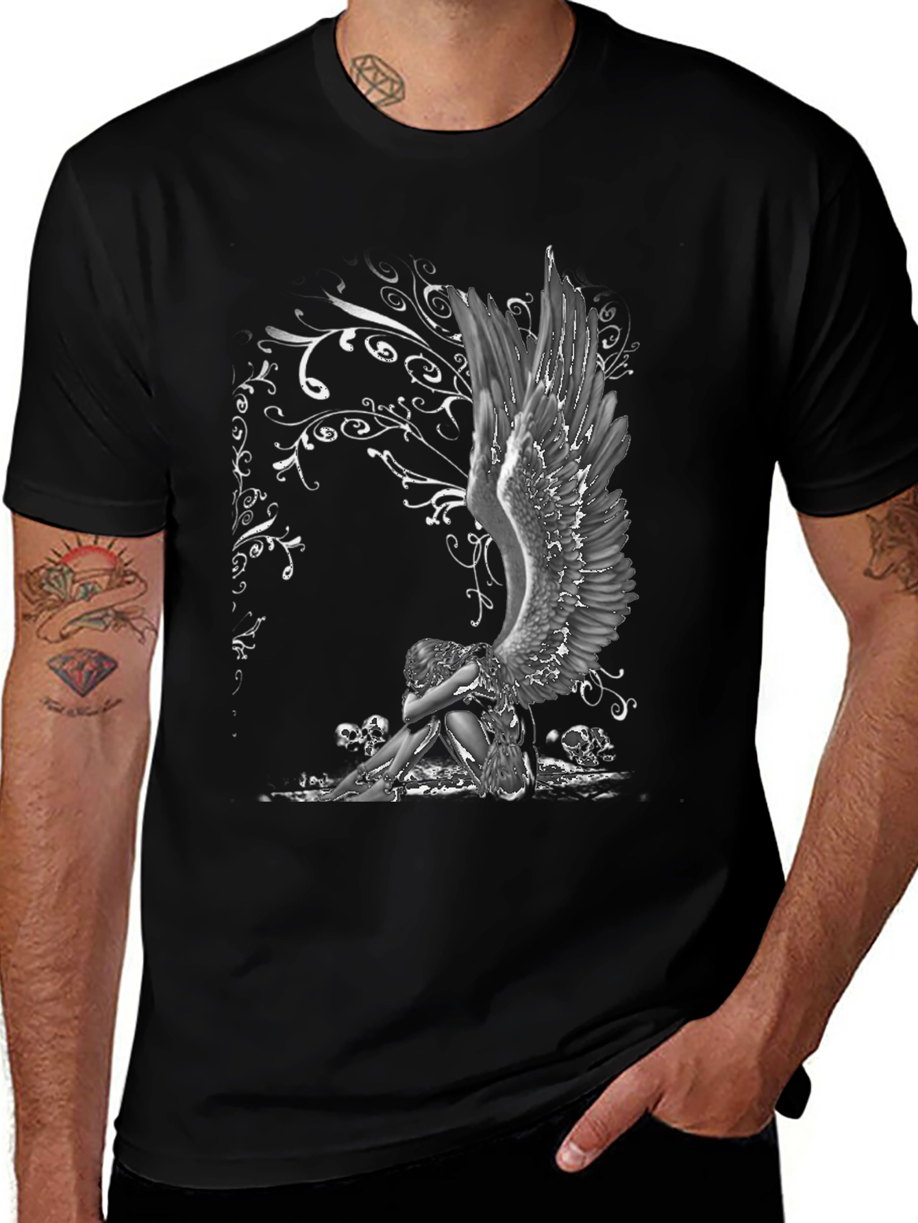 Angel & Skulls Graphic Print T-Shirt