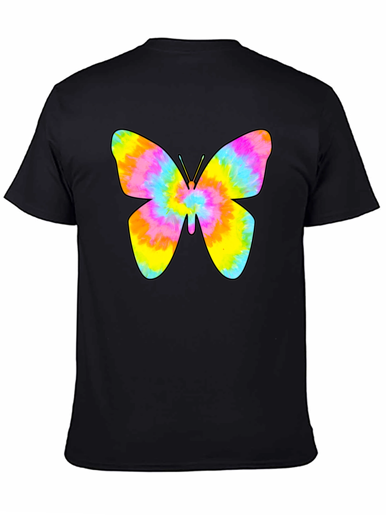 Tie Dye Butterfly Graphic Black T-Shirt