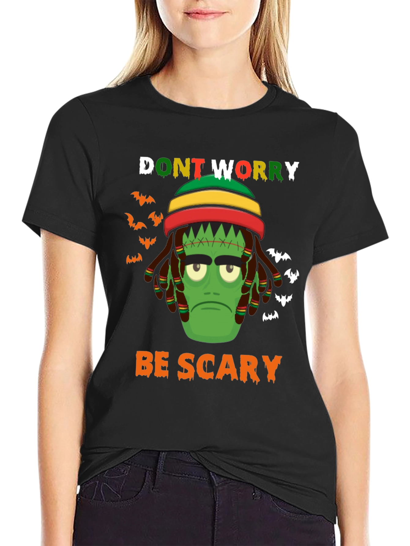 Rasta Frankenstein Halloween T-Shirt - Dont Worry Be Scary