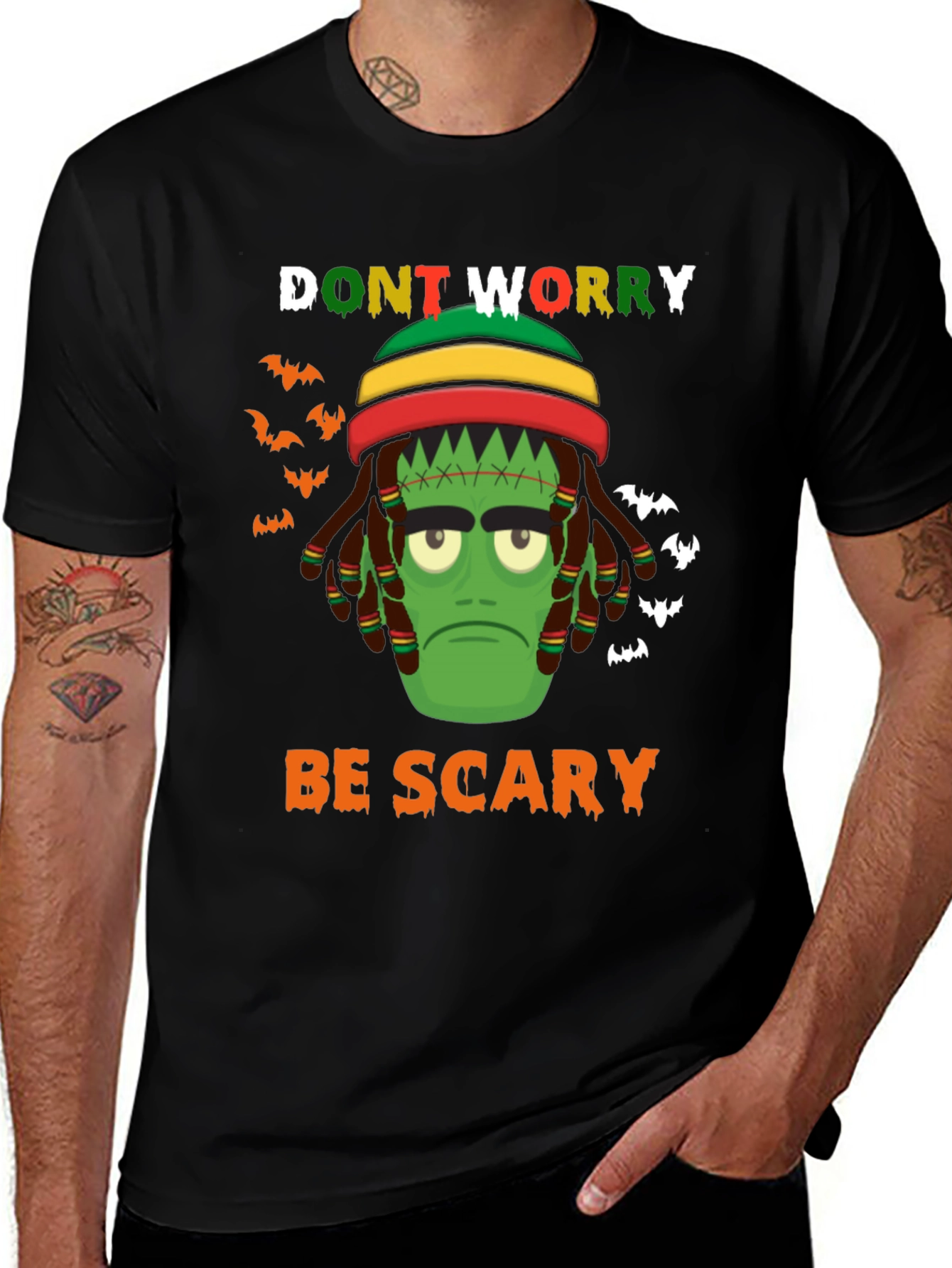 Rasta Frankenstein Halloween T-Shirt - Dont Worry Be Scary