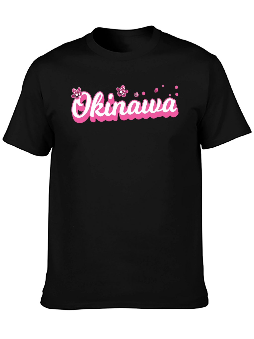 Okinawa Pink Cherry Blossom Graphic Black T-Shirt