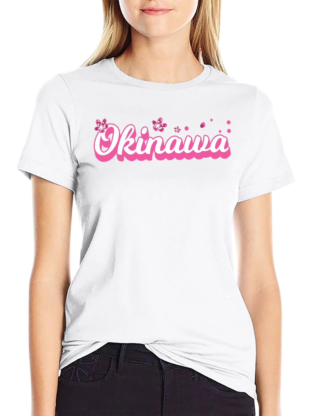 Okinawa Pink Cherry Blossom Graphic Black T-Shirt