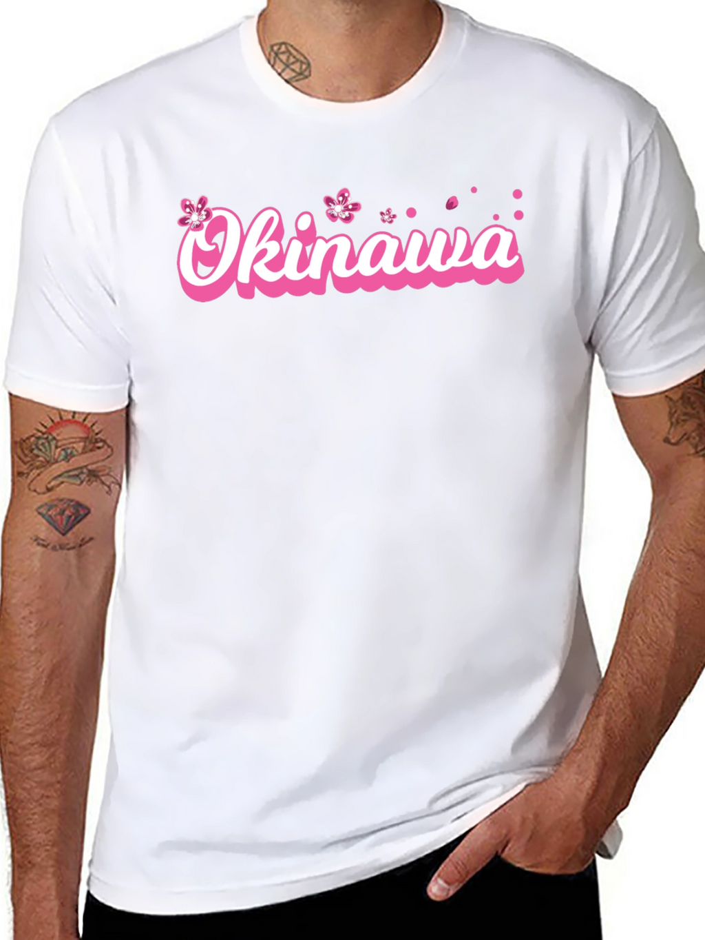 Okinawa Pink Cherry Blossom Graphic Black T-Shirt