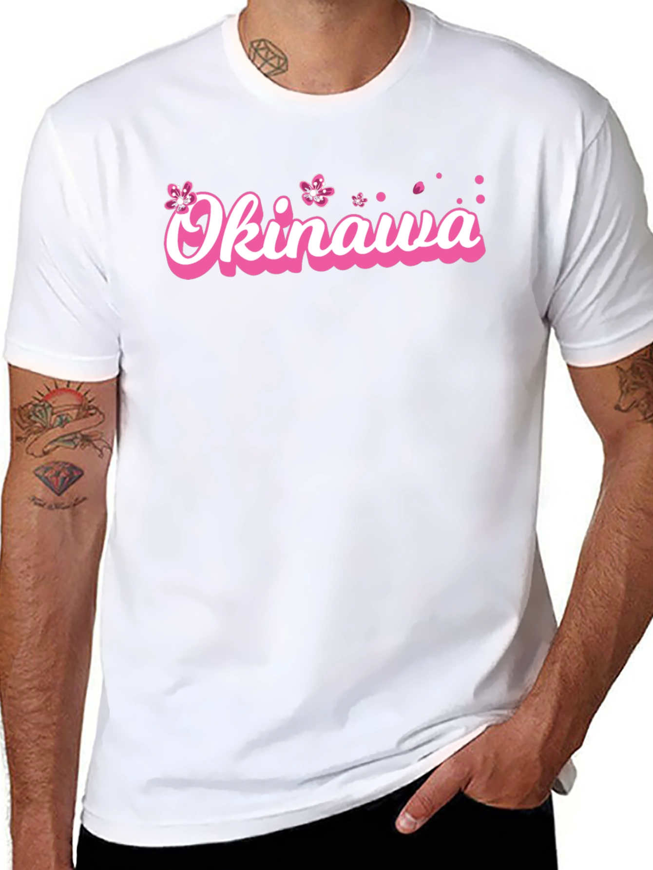 Okinawa Pink Cherry Blossom Graphic Black T-Shirt