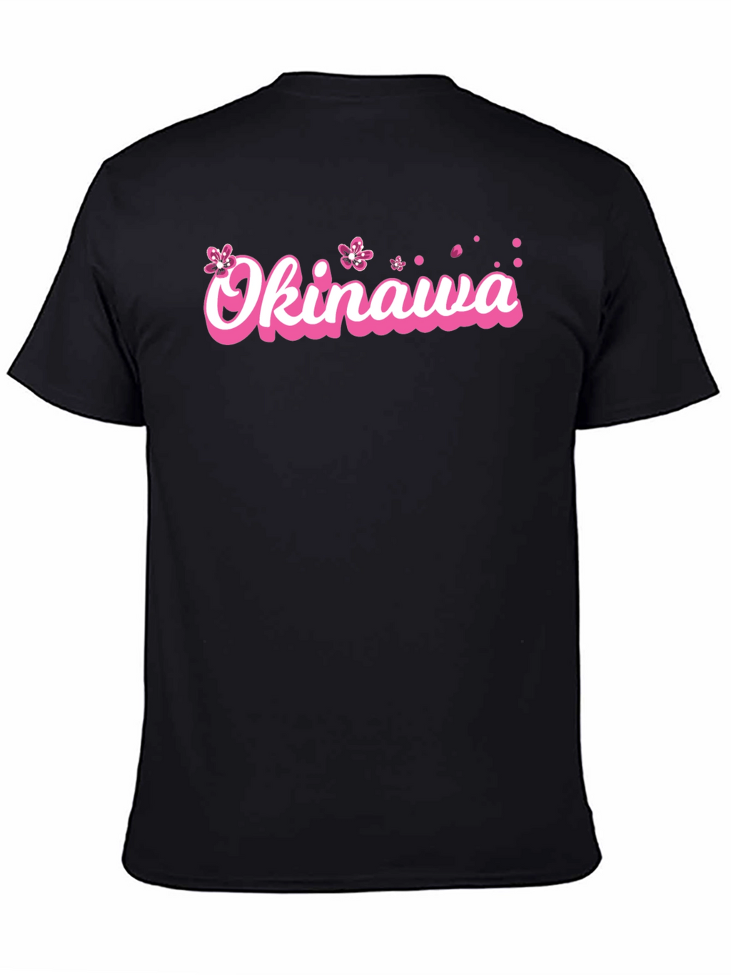 Okinawa Pink Cherry Blossom Graphic Black T-Shirt