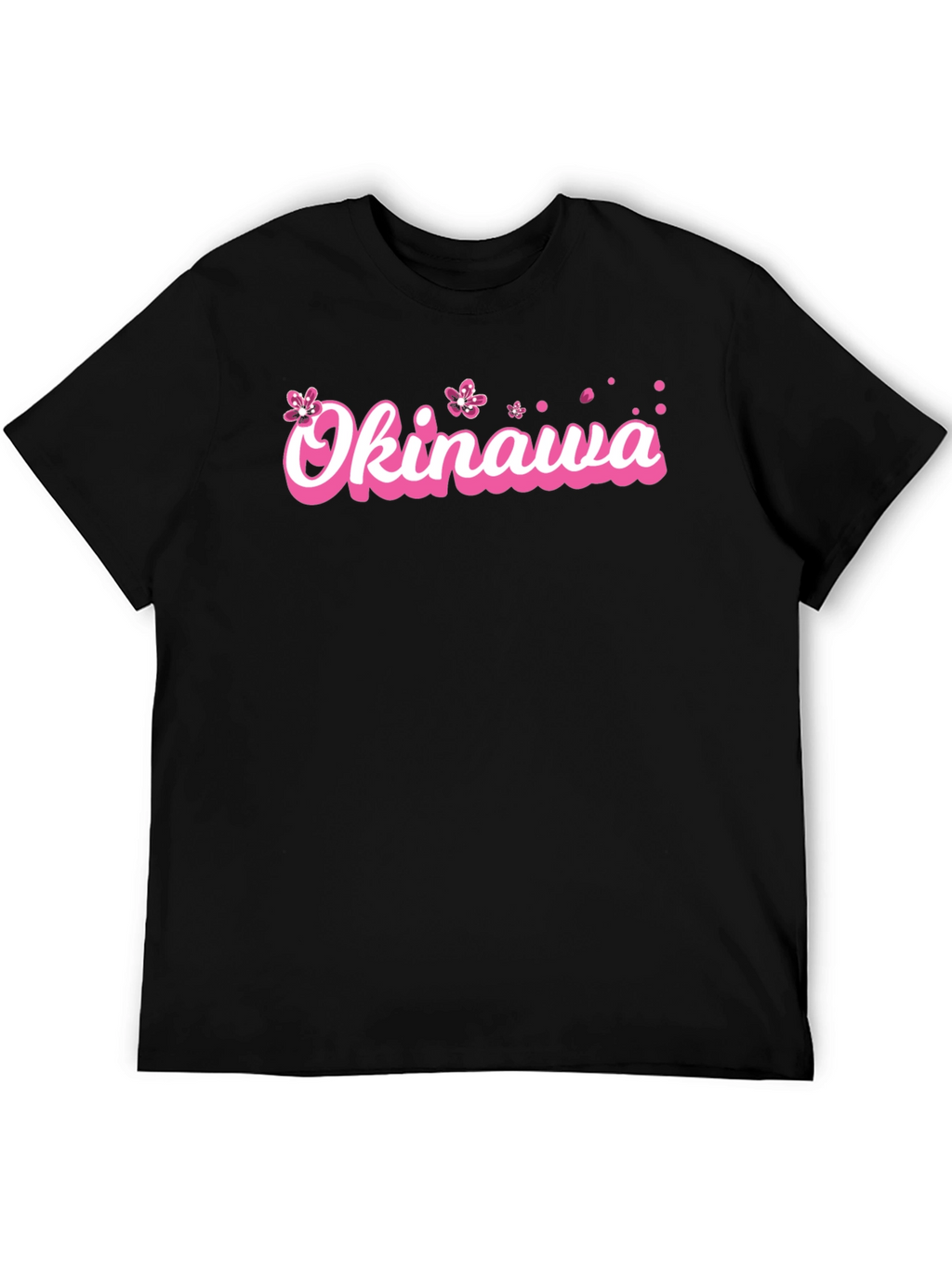 Okinawa Pink Cherry Blossom Graphic Black T-Shirt