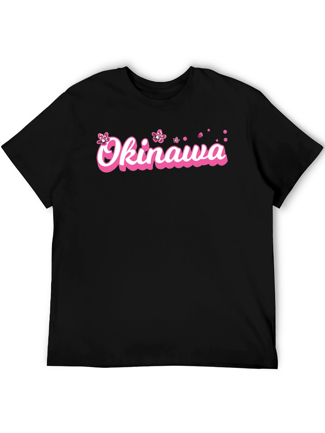 Okinawa Pink Cherry Blossom Graphic Black T-Shirt