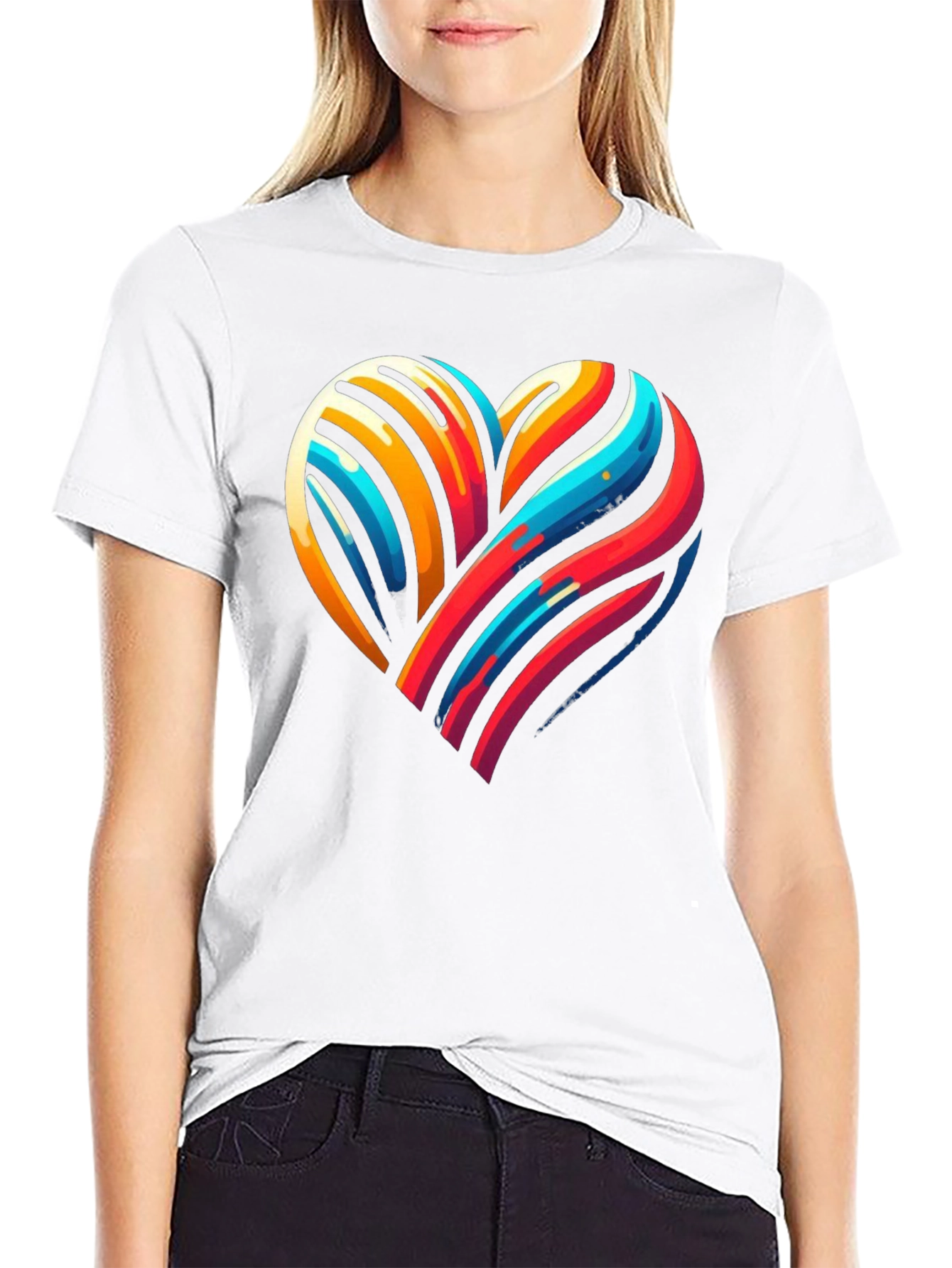 Colorful Heart Graphic Black Tee