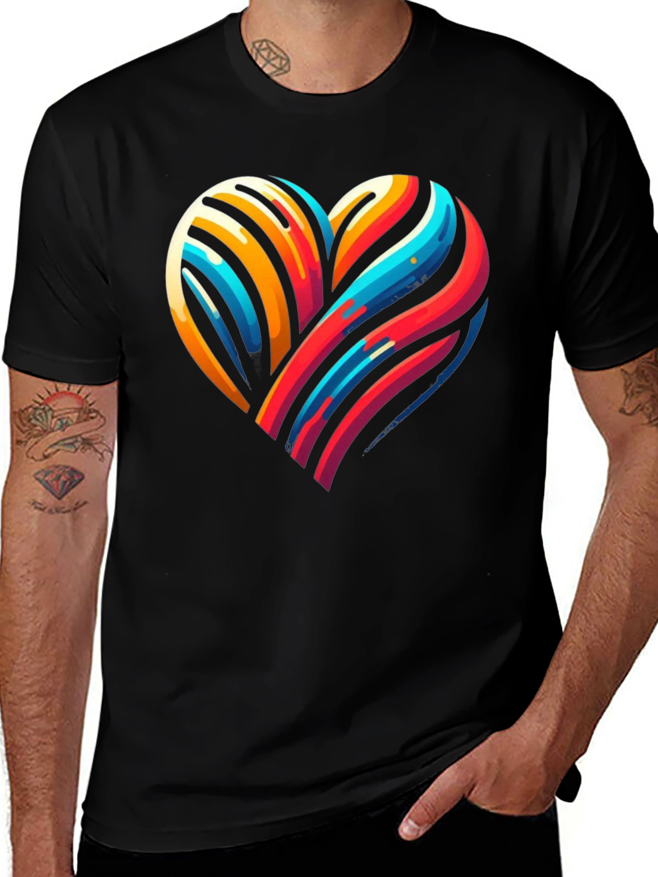 Colorful Heart Graphic Black Tee