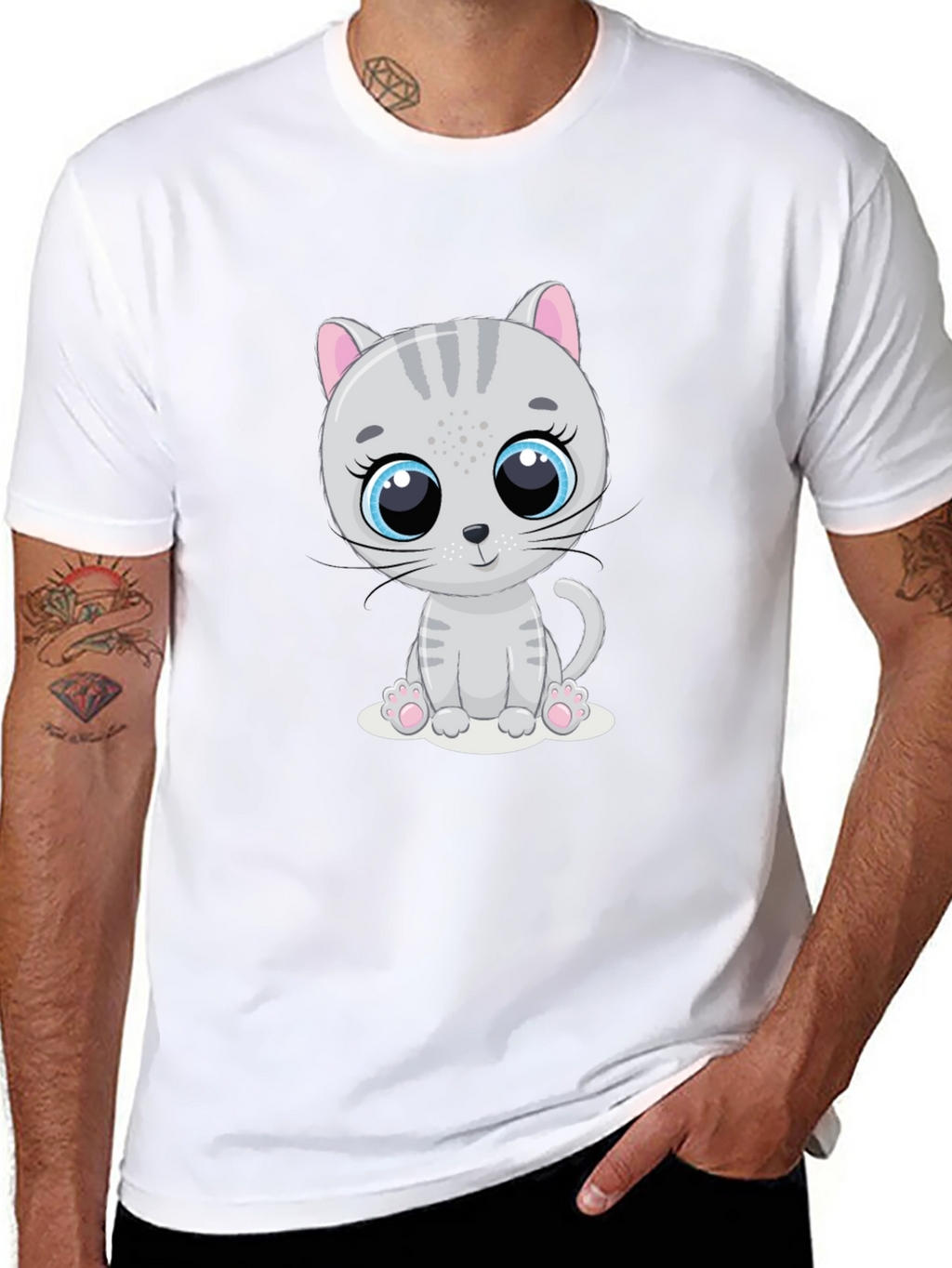 Cute Cartoon Cat Graphic Print T-Shirt