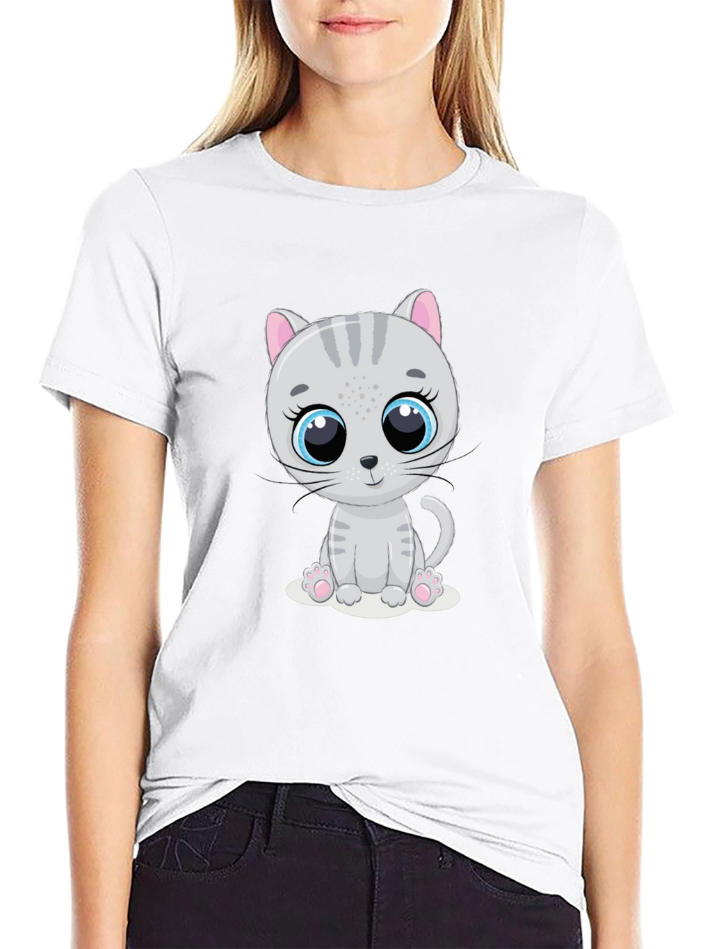 Cute Cartoon Cat Graphic Print T-Shirt