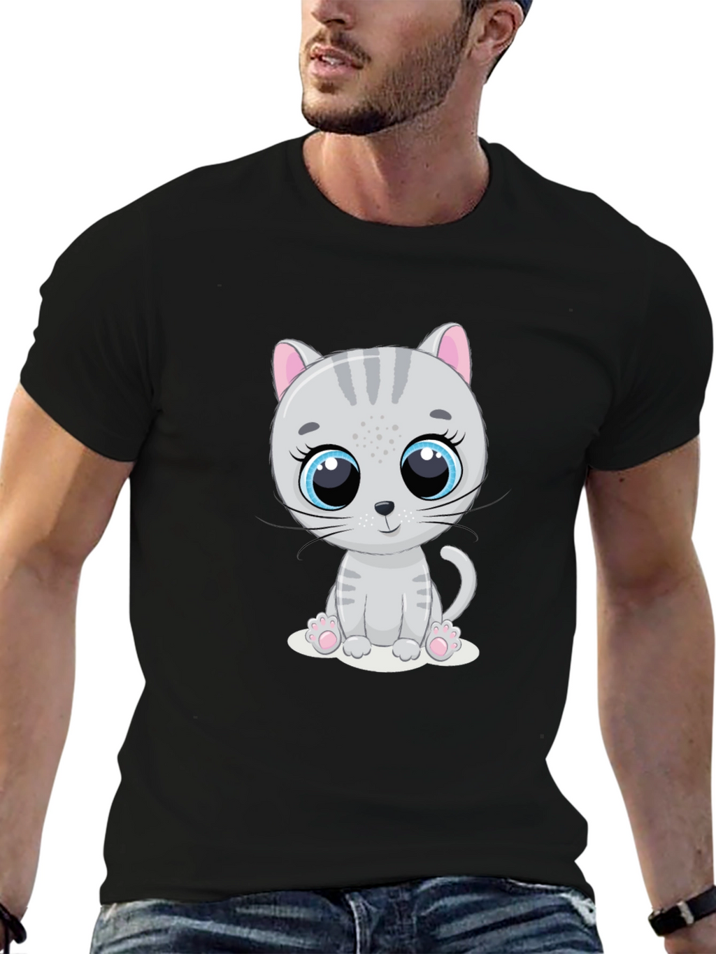Cute Cartoon Cat Graphic Print T-Shirt