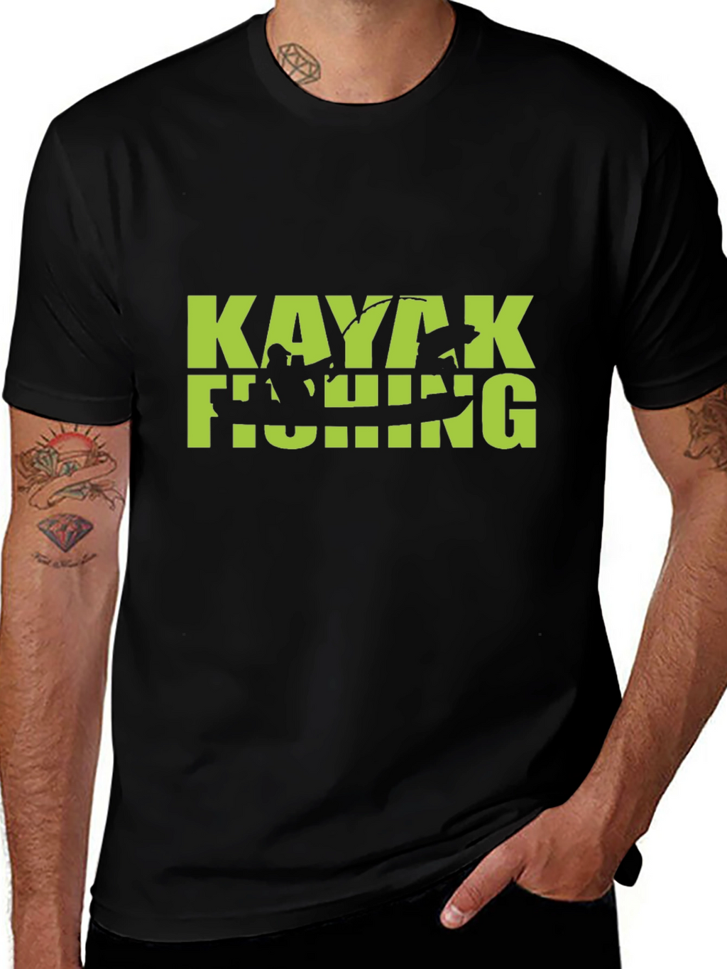 Kayaking Fishing Graphic Tee - Black