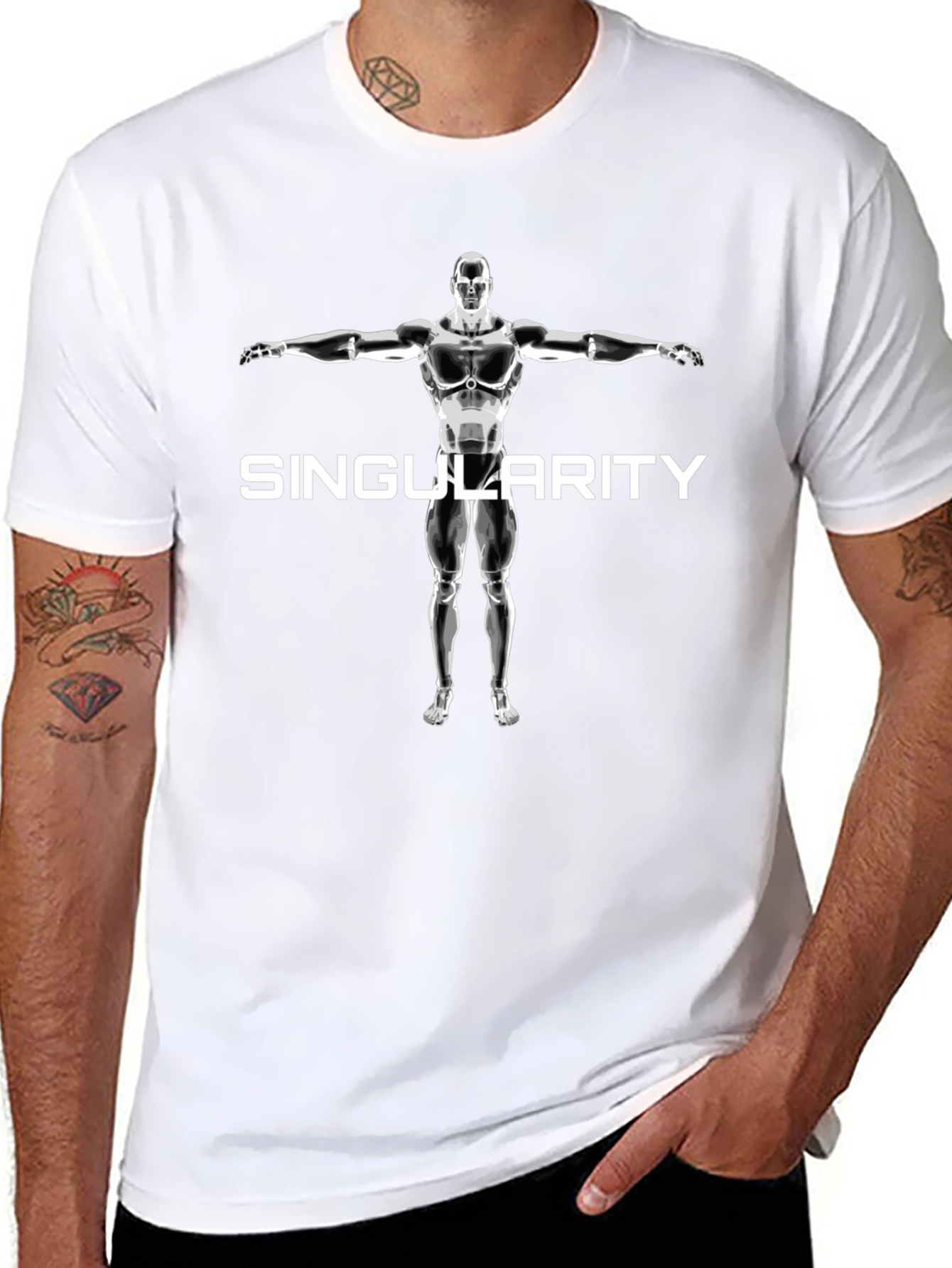 Singularity Robot Graphic Tee - Cool Black T-Shirt