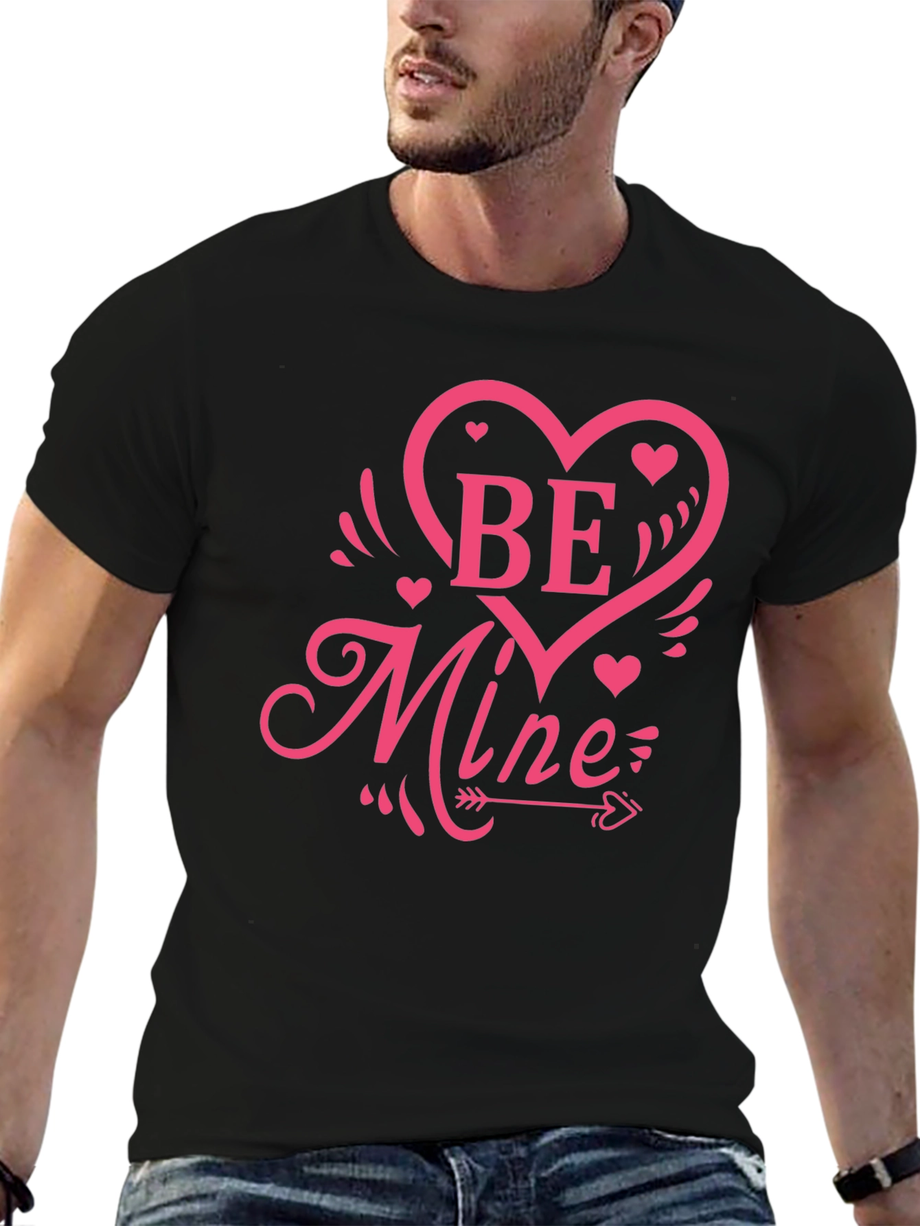 Be Mine Heart Graphic Black T-Shirt