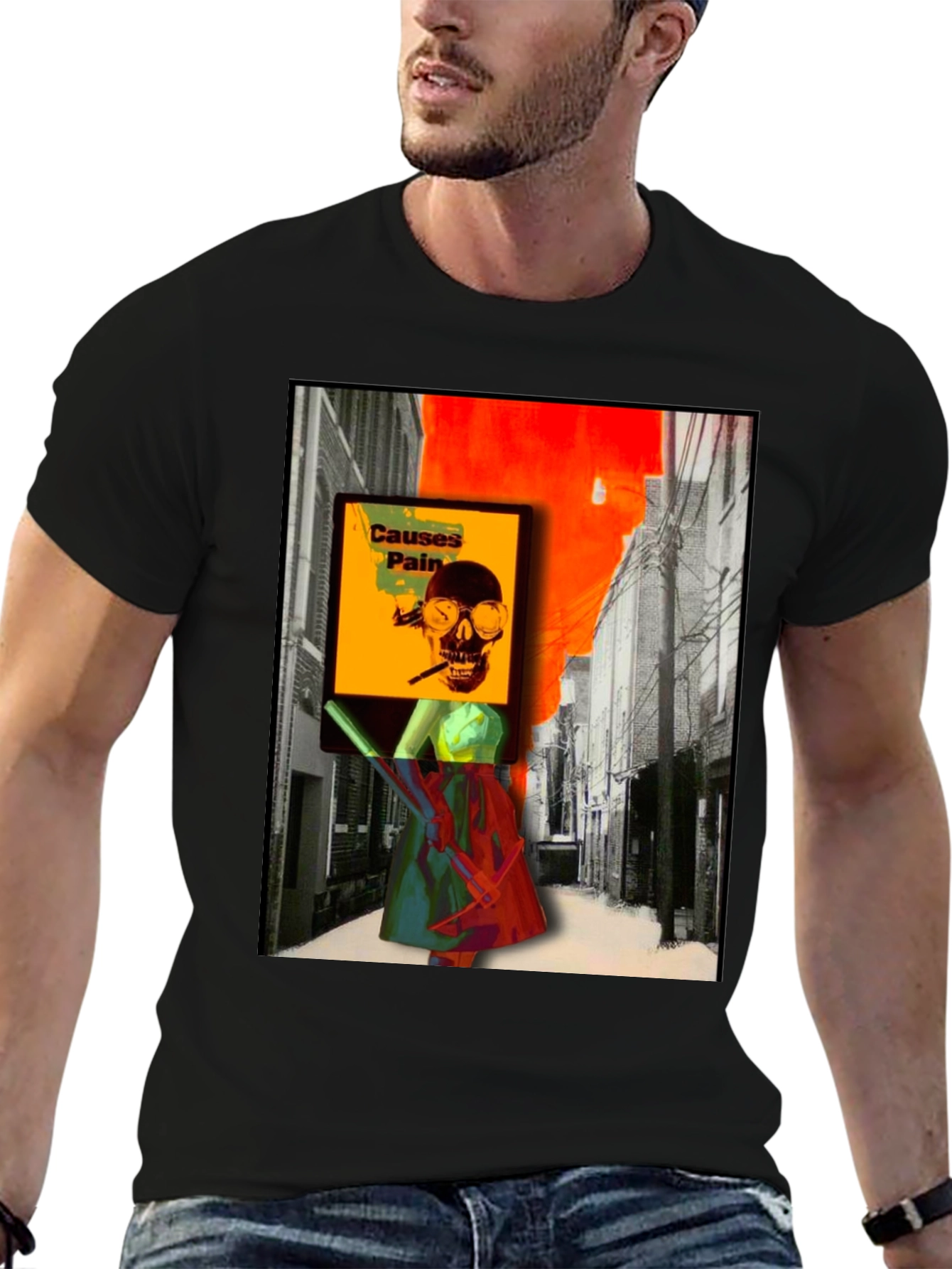 Edgy Graphic T-Shirt - Causes Pain Skull Design