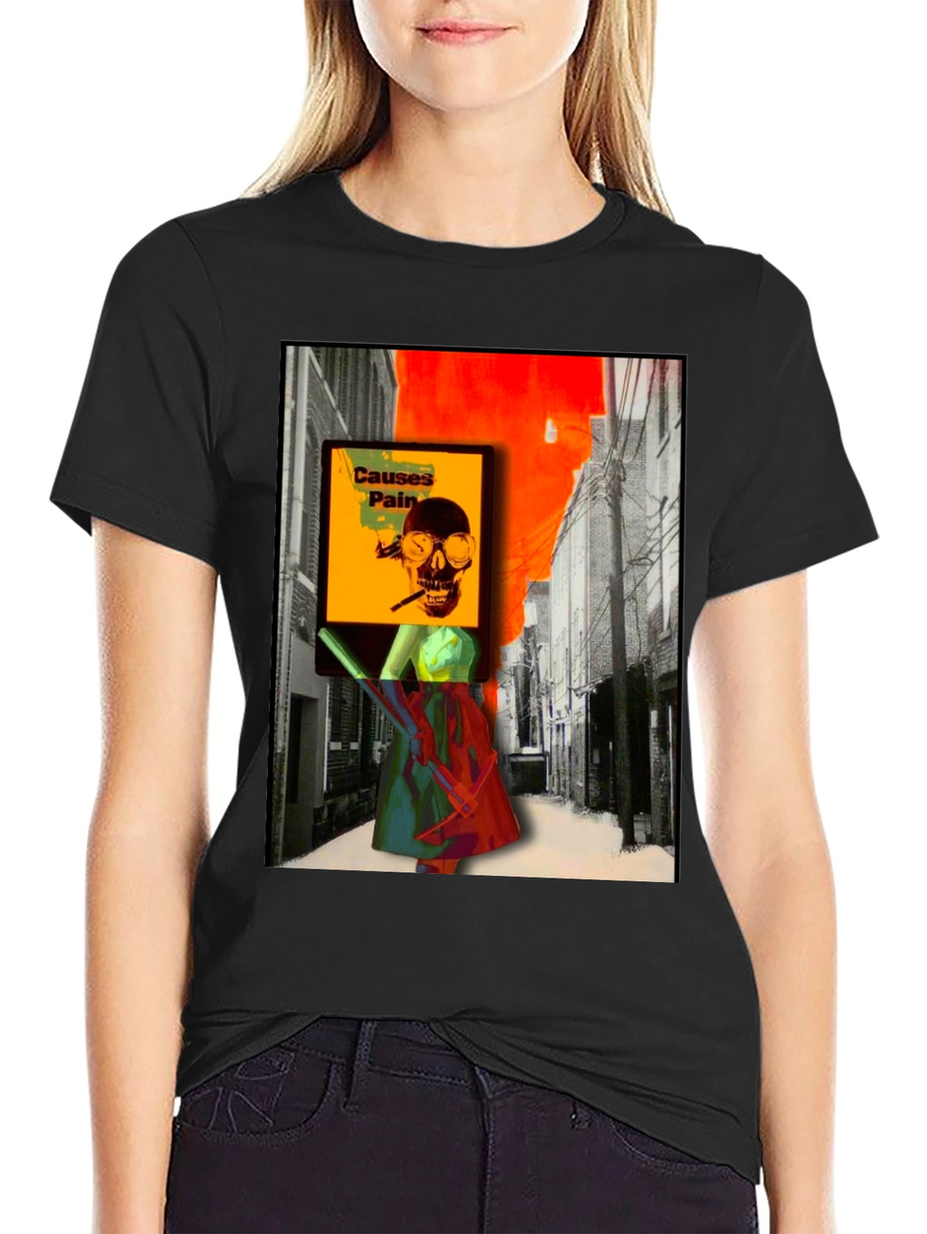Edgy Graphic T-Shirt - Causes Pain Skull Design