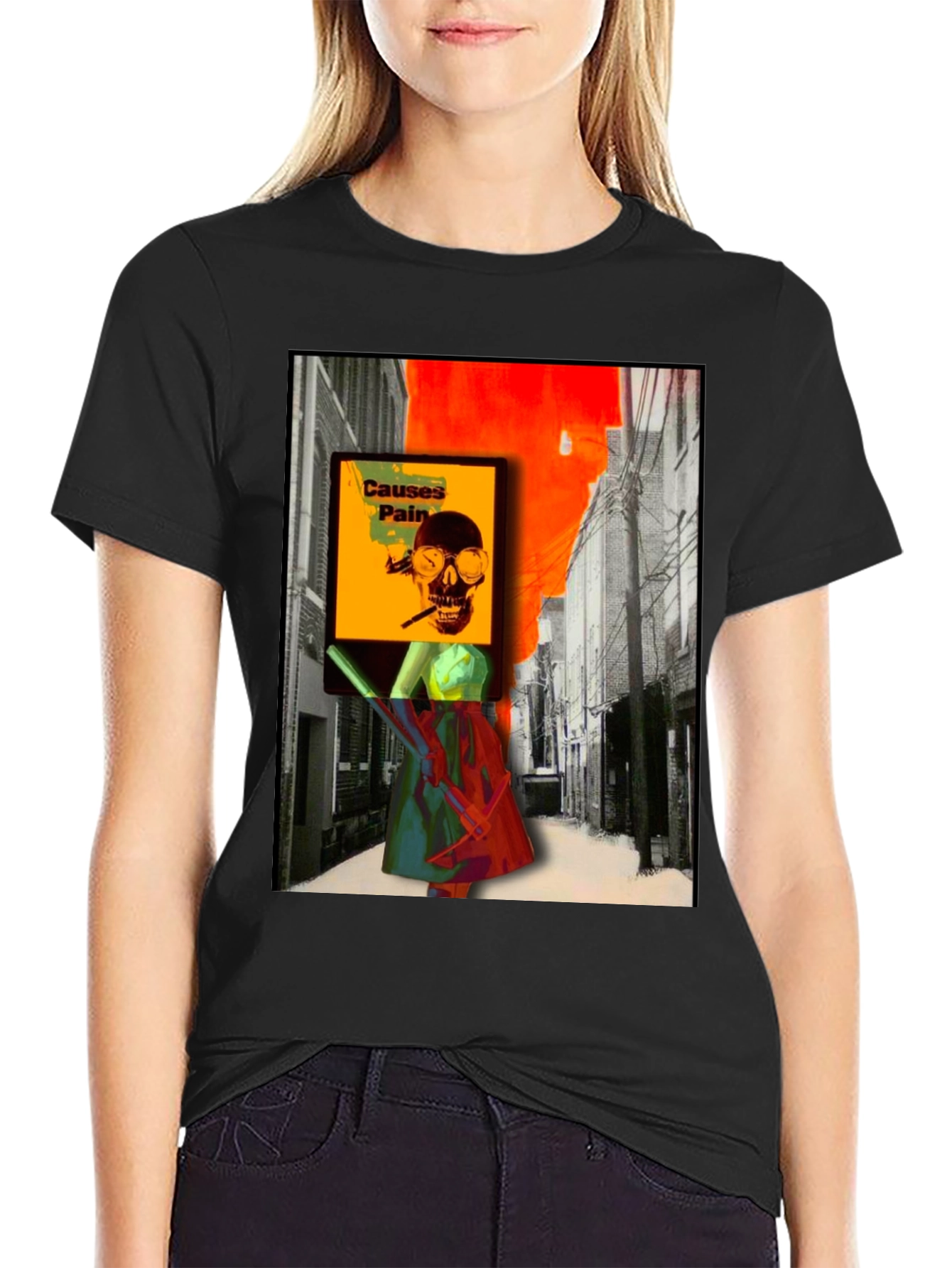 Edgy Graphic T-Shirt - Causes Pain Skull Design
