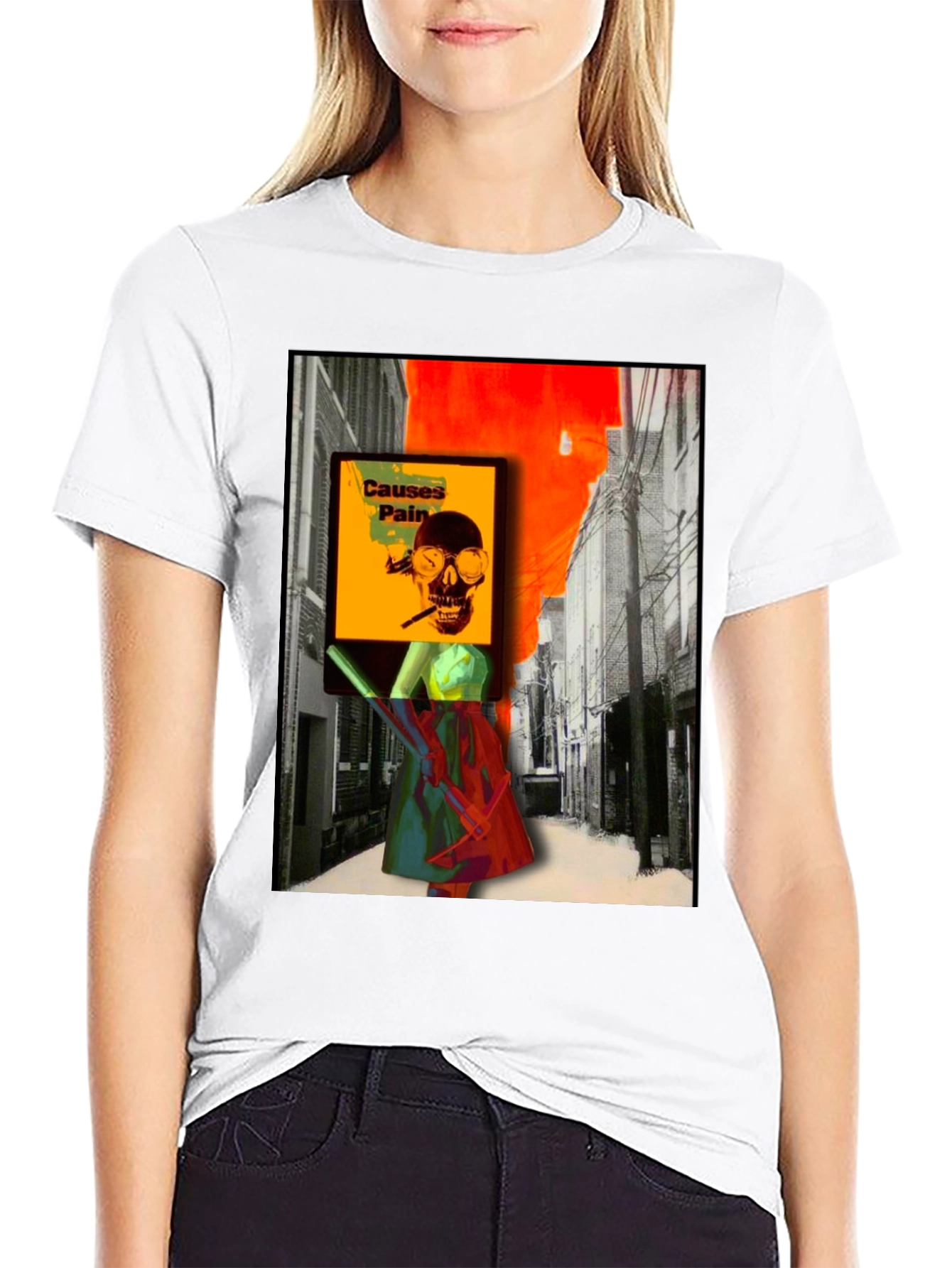 Edgy Graphic T-Shirt - Causes Pain Skull Design