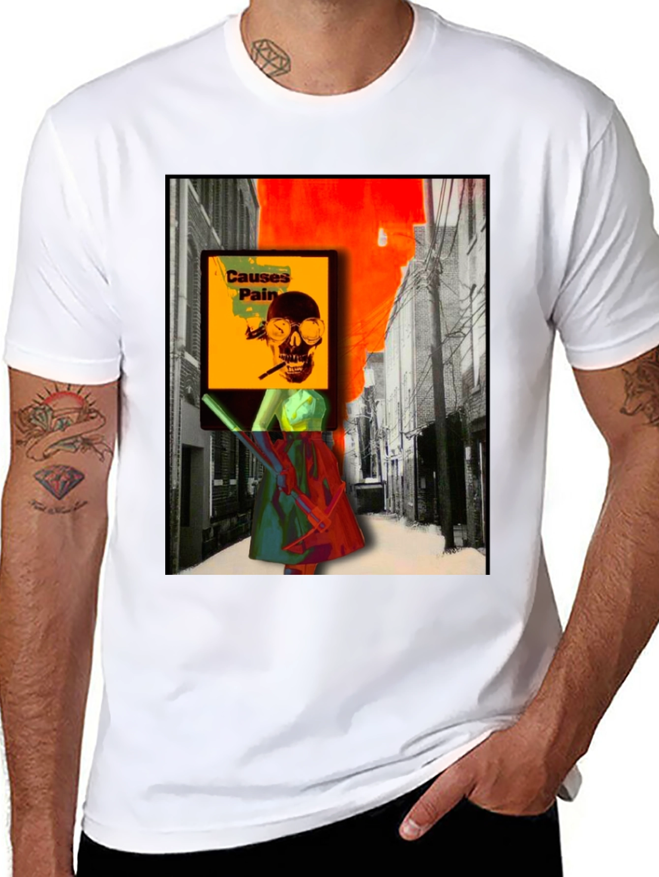 Edgy Graphic T-Shirt - Causes Pain Skull Design