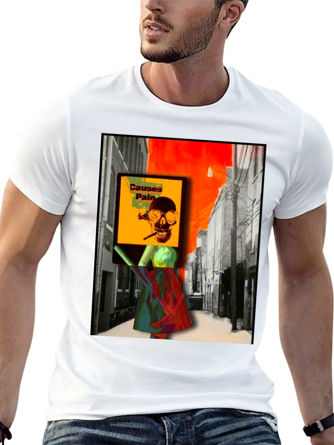 Edgy Graphic T-Shirt - Causes Pain Skull Design
