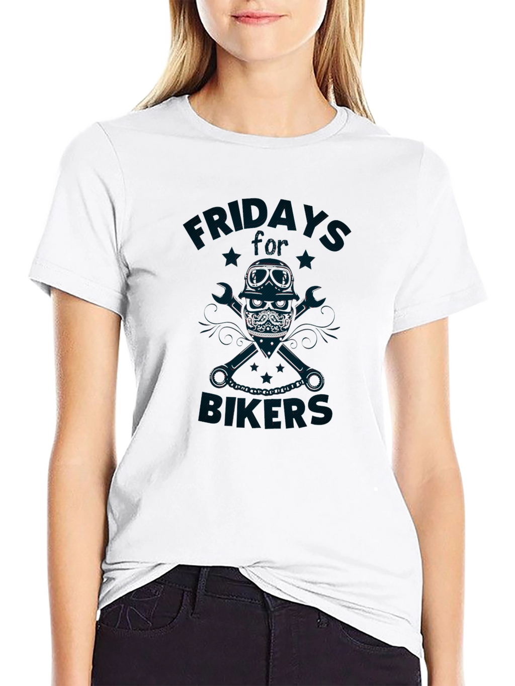 Friday Bikers T-Shirt - Skull & Wrenches Design