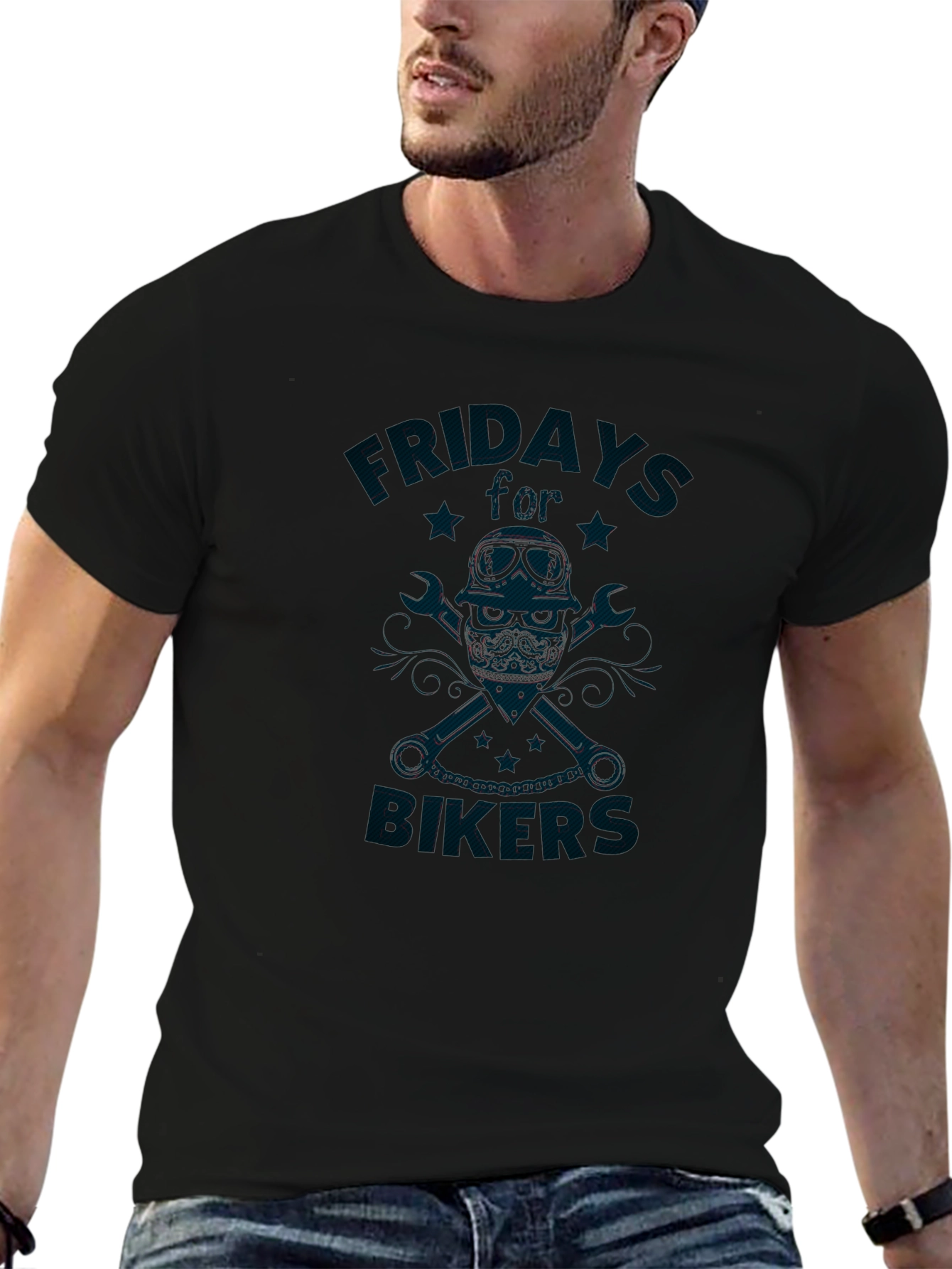 Friday Bikers T-Shirt - Skull & Wrenches Design