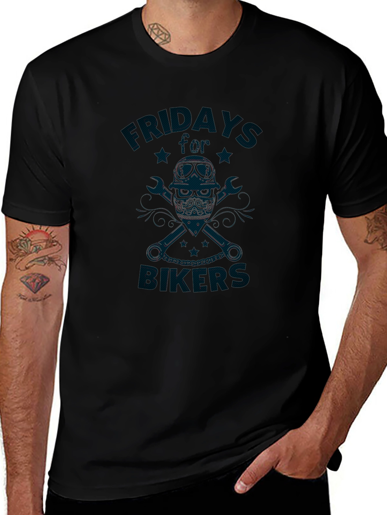 Friday Bikers T-Shirt - Skull & Wrenches Design