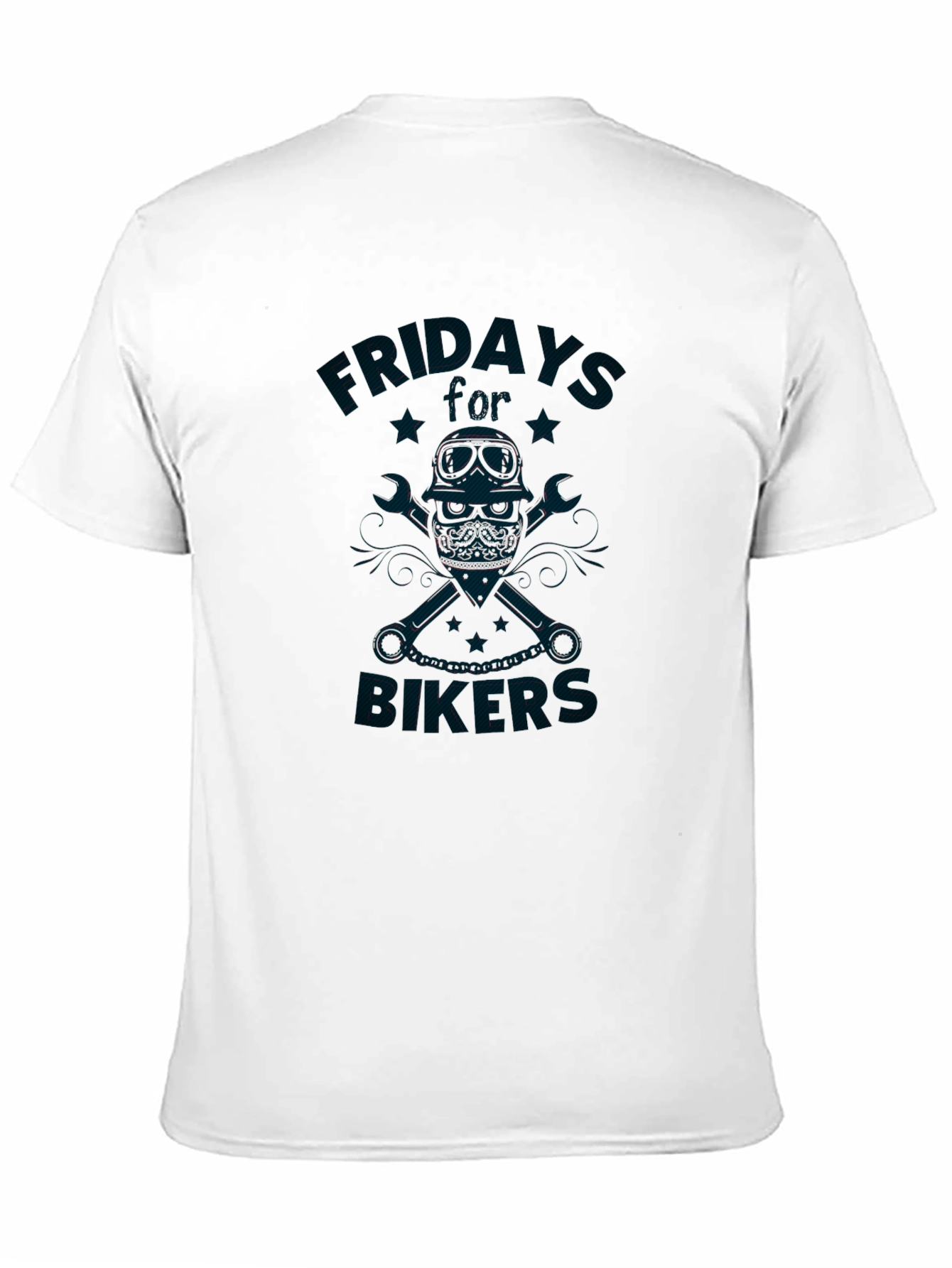 Friday Bikers T-Shirt - Skull & Wrenches Design