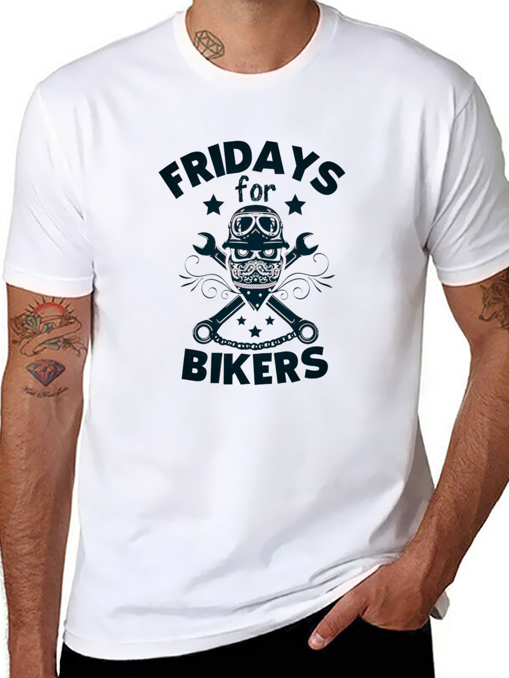 Friday Bikers T-Shirt - Skull & Wrenches Design