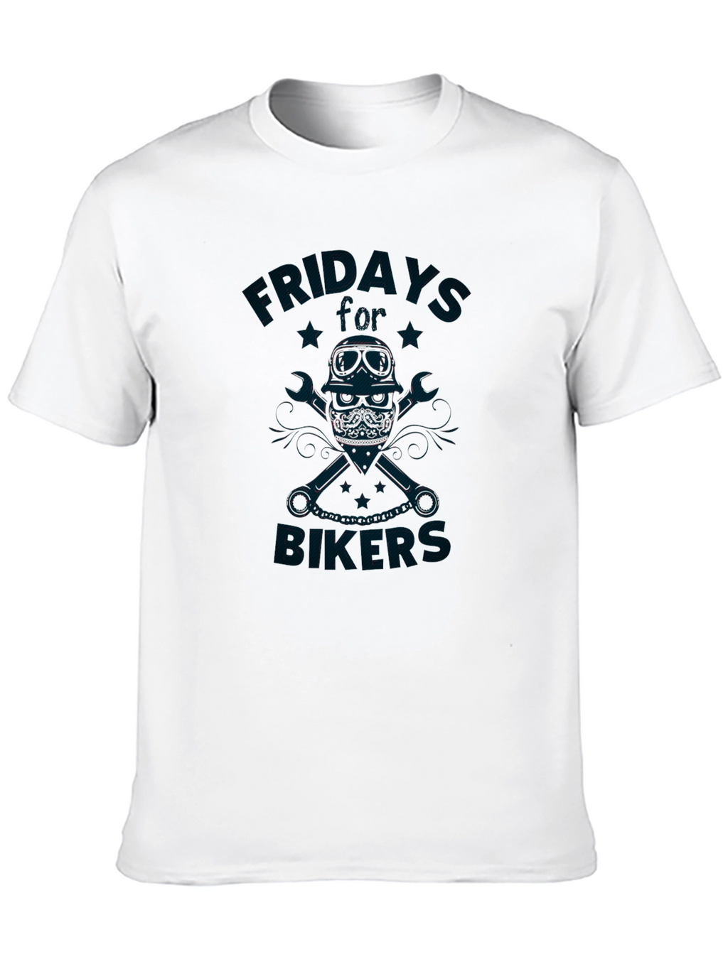 Friday Bikers T-Shirt - Skull & Wrenches Design