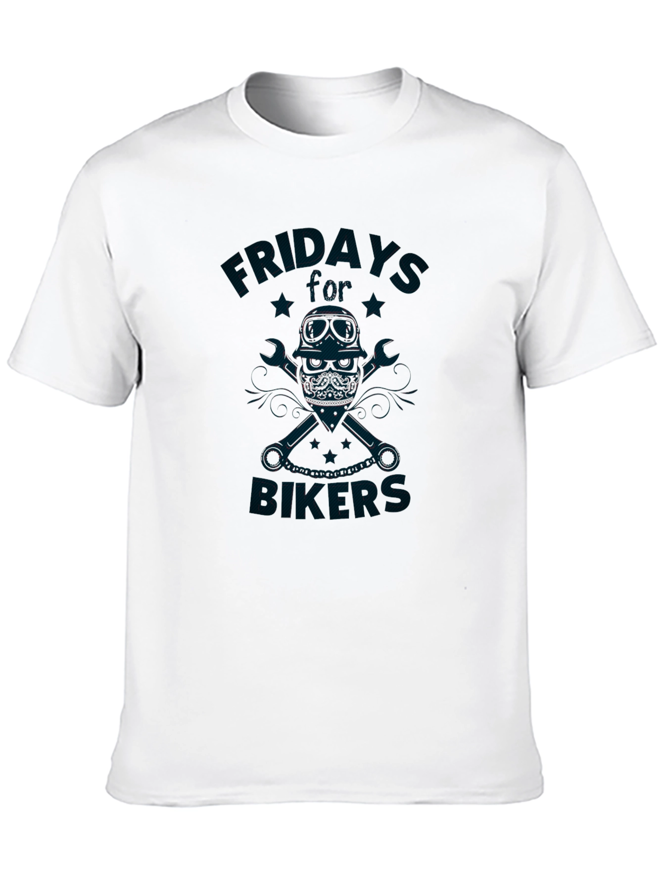Friday Bikers T-Shirt - Skull & Wrenches Design