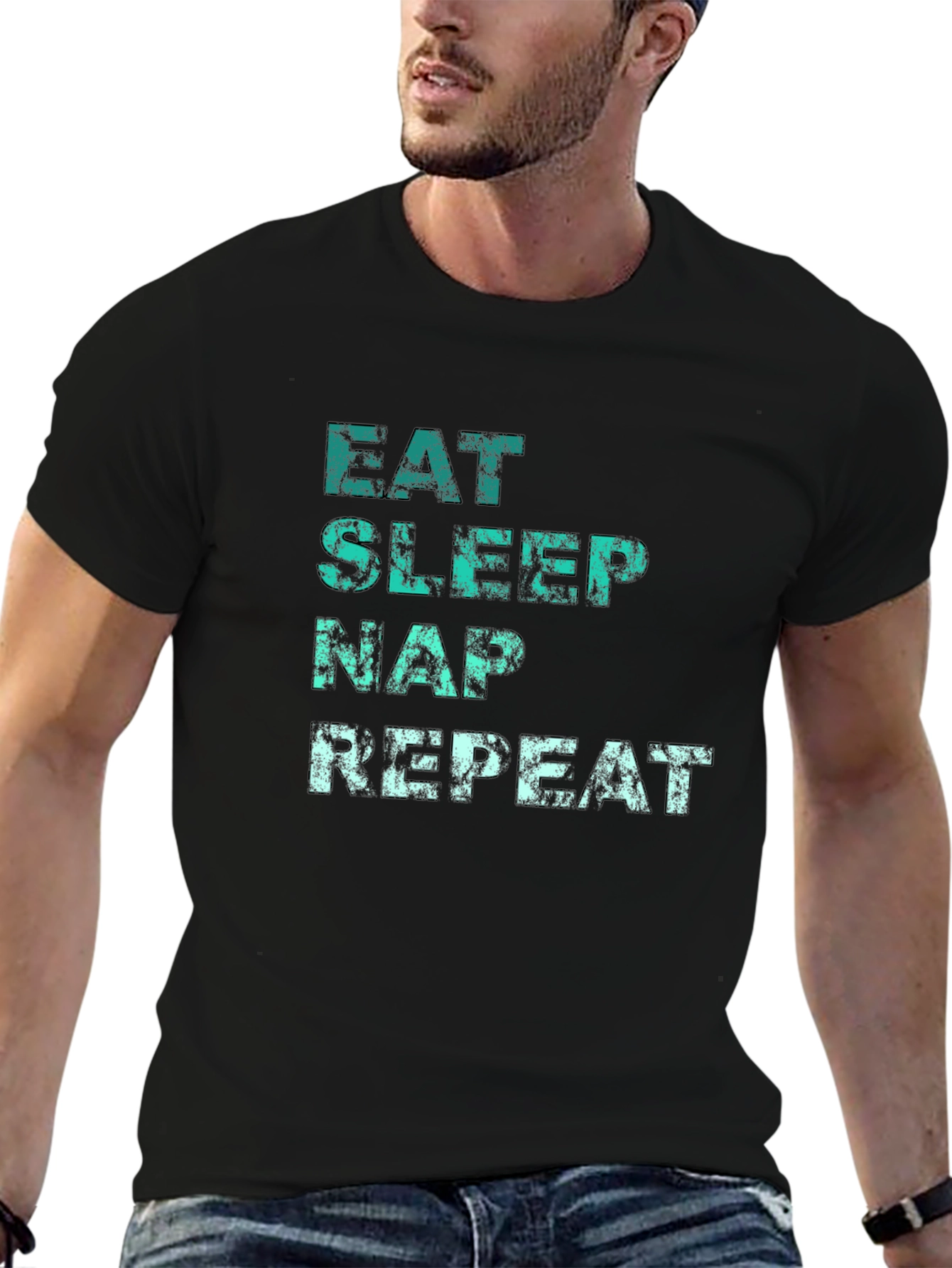 Eat Sleep Nap Repeat Black T-Shirt