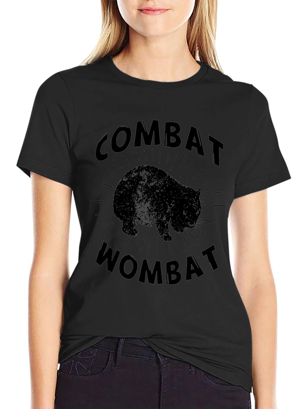 Combat Wombat Graphic T-Shirt - Black Crew Neck Tee