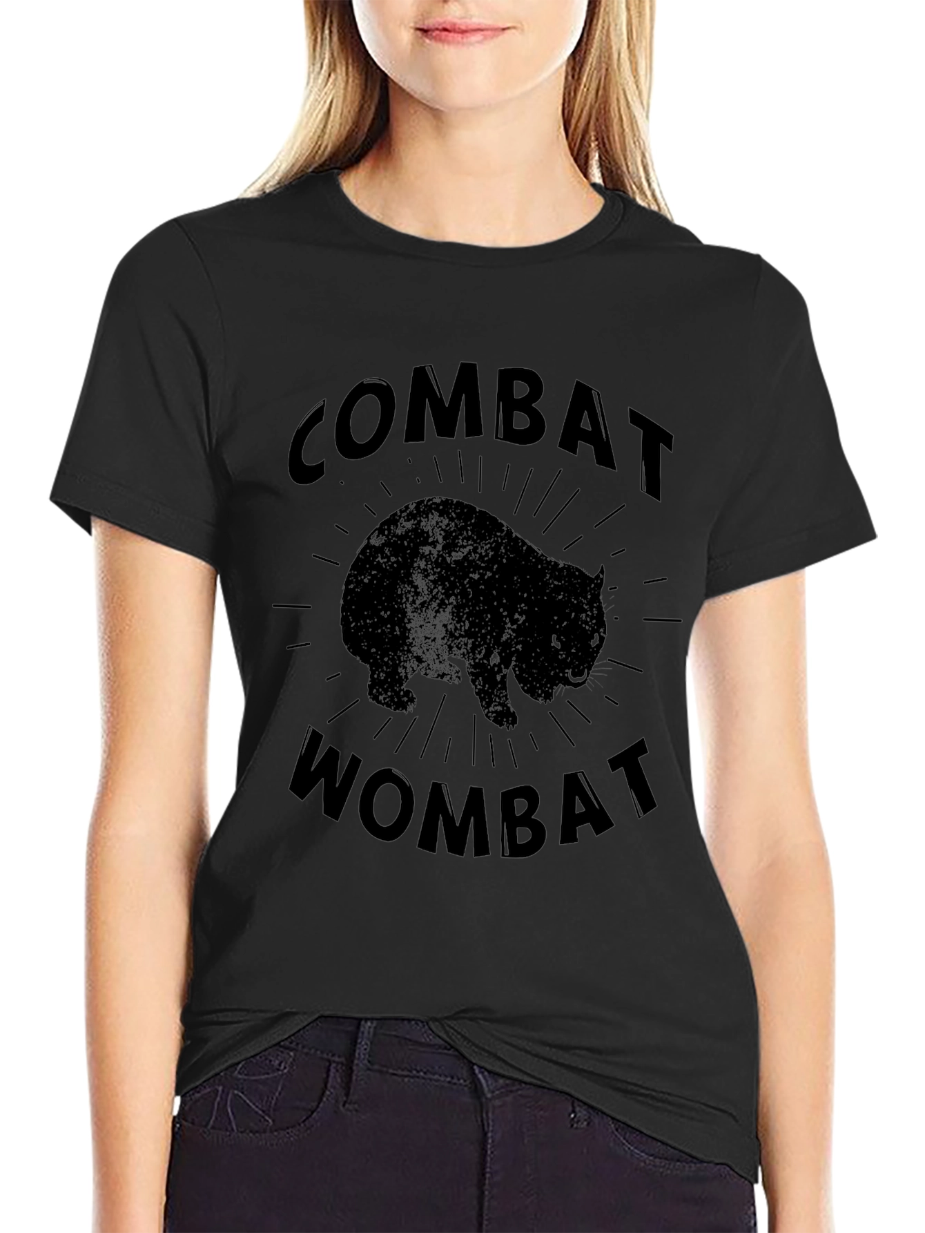 Combat Wombat Graphic T-Shirt - Black Crew Neck Tee