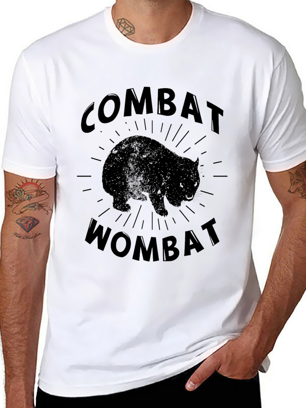 Combat Wombat Graphic T-Shirt - Black Crew Neck Tee