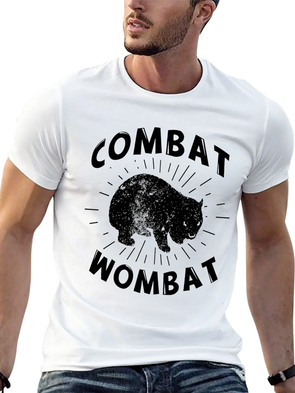 Combat Wombat Graphic T-Shirt - Black Crew Neck Tee