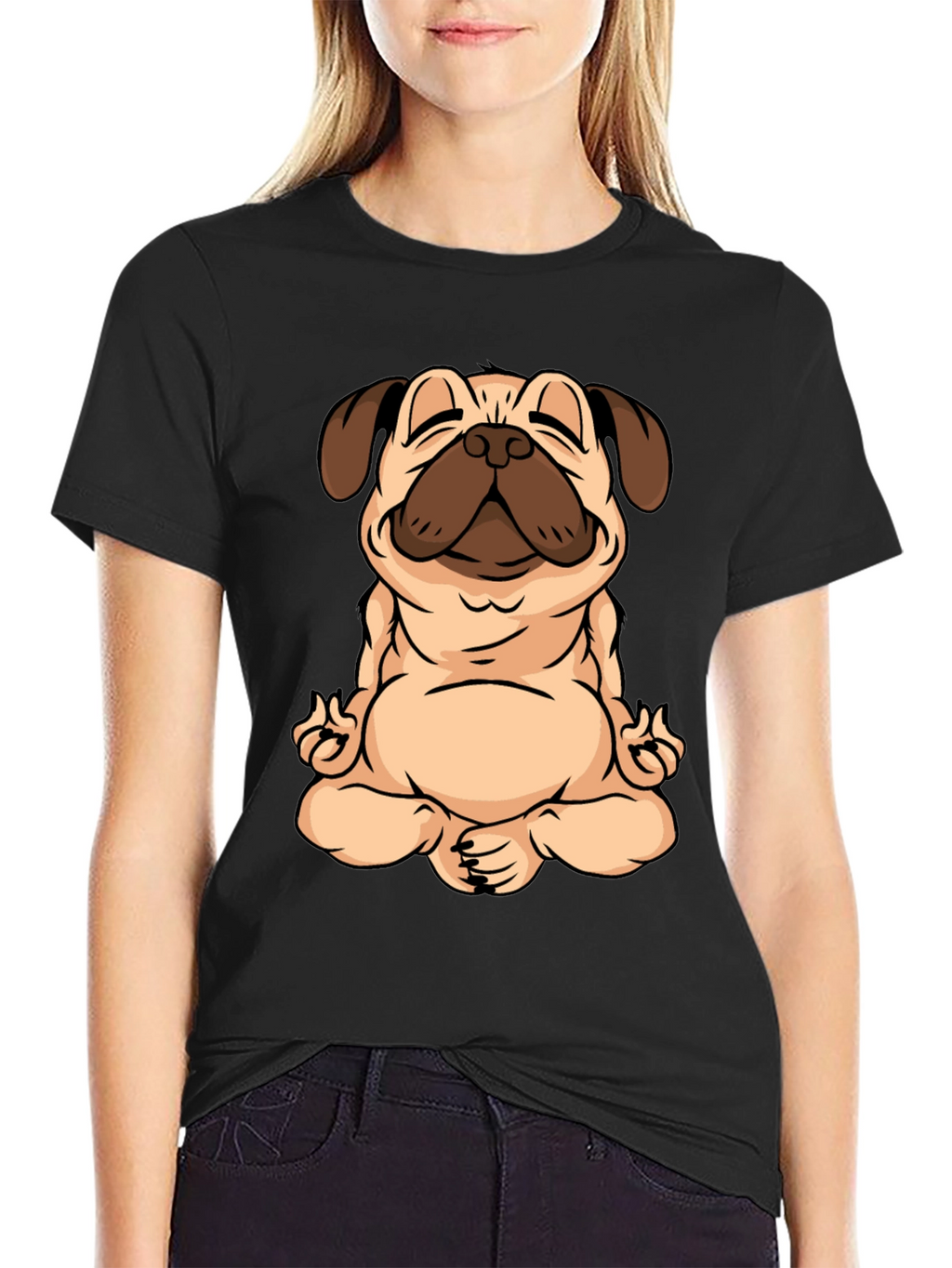 Zen Pug Black T-Shirt - Meditating Dog Graphic Tee