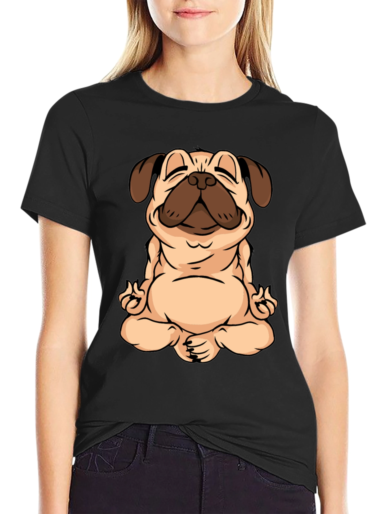 Zen Pug Black T-Shirt - Meditating Dog Graphic Tee