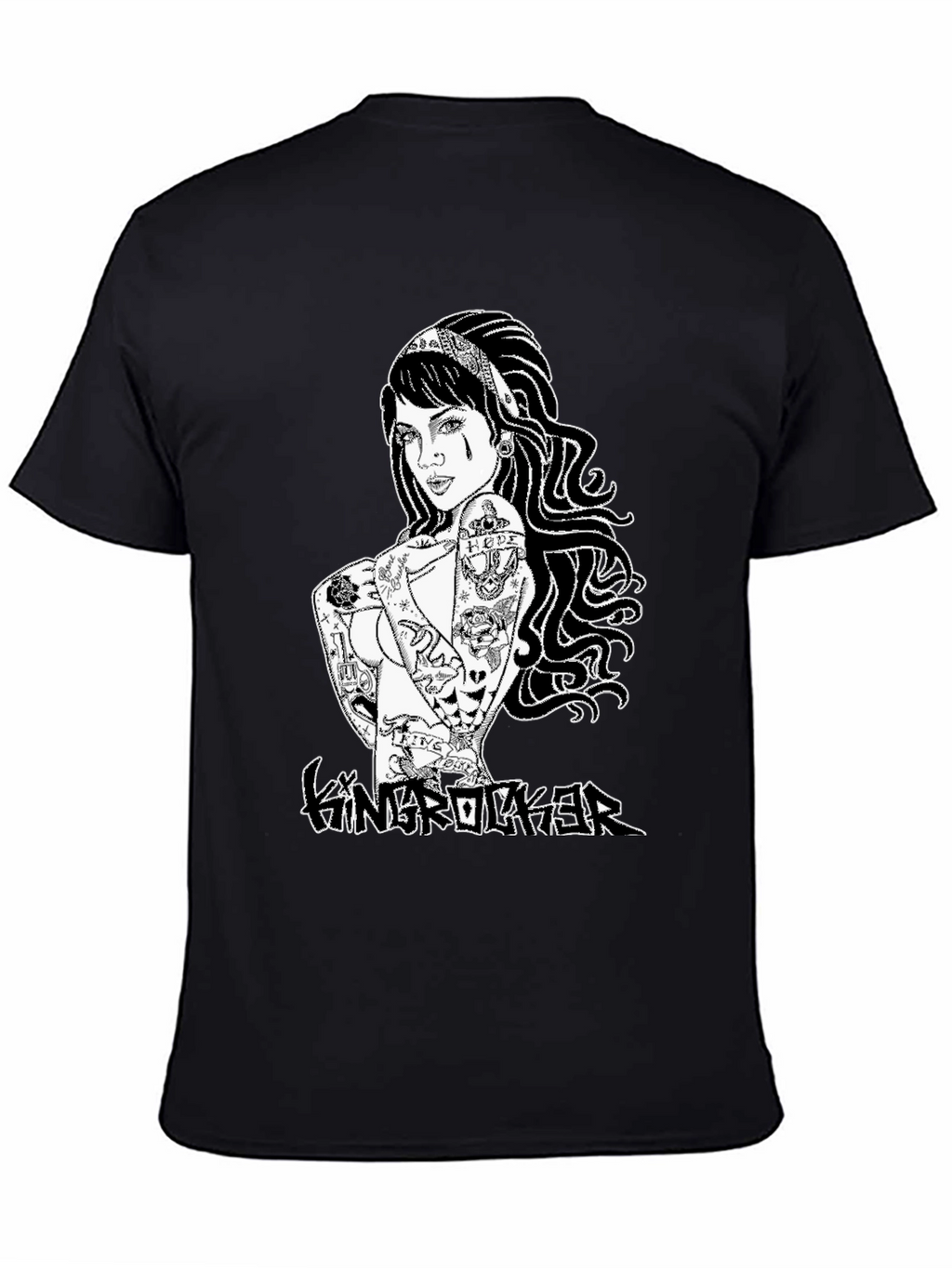Tattooed Girl Graphic Print Black T-Shirt