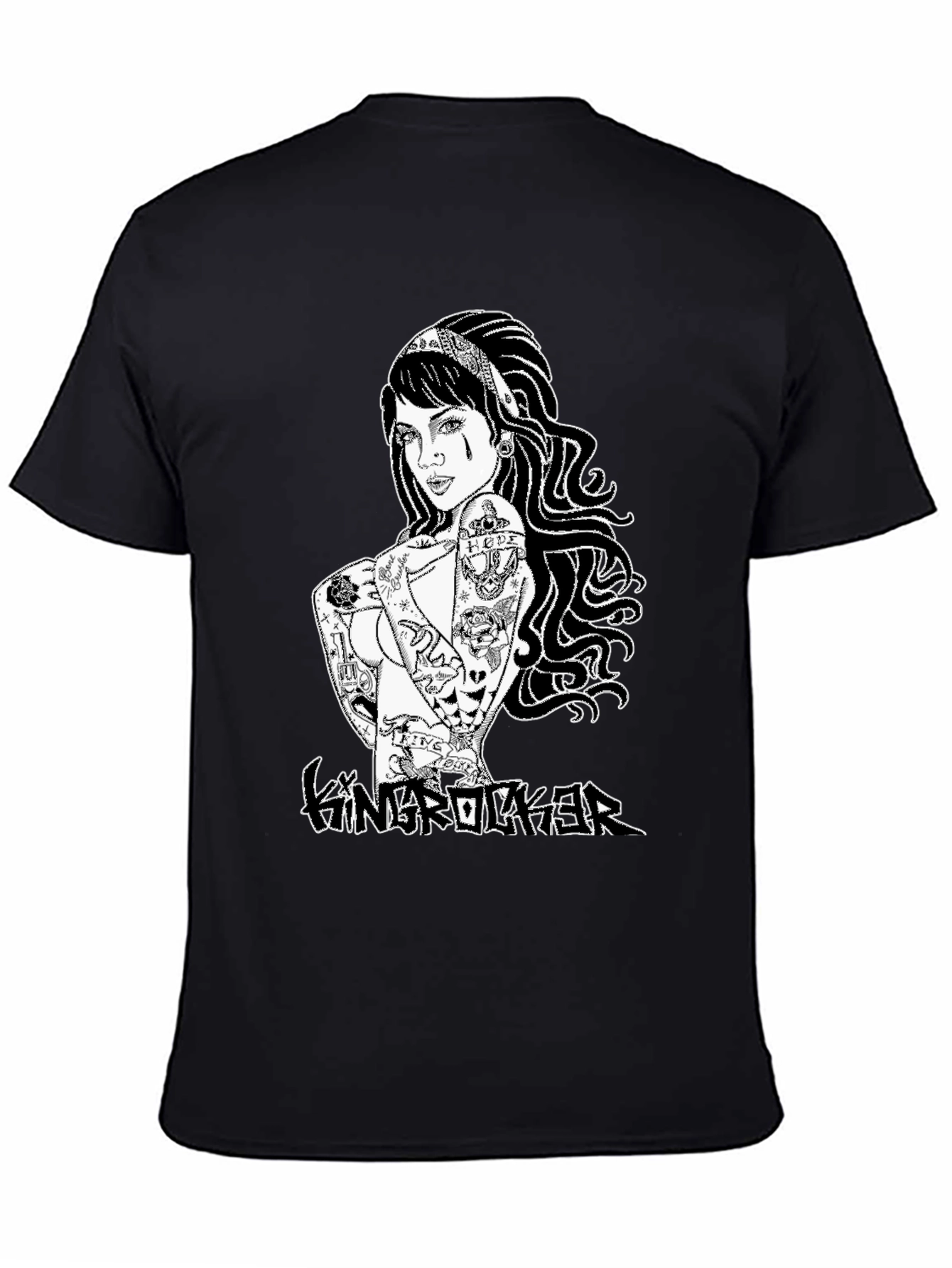 Tattooed Girl Graphic Print Black T-Shirt