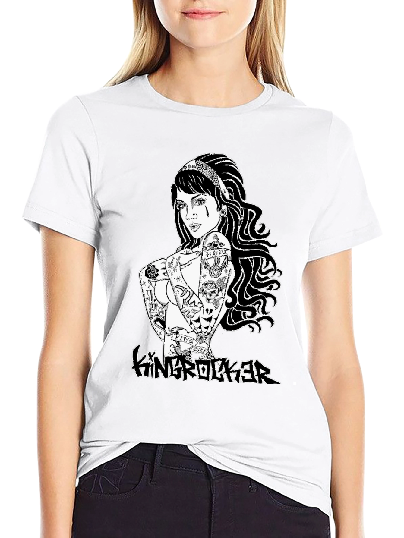 Tattooed Girl Graphic Print Black T-Shirt