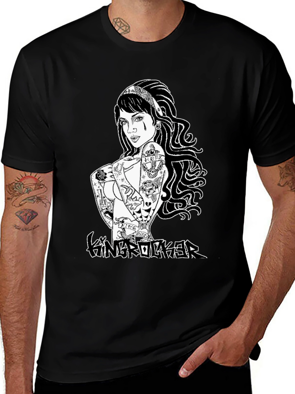 Tattooed Girl Graphic Print Black T-Shirt