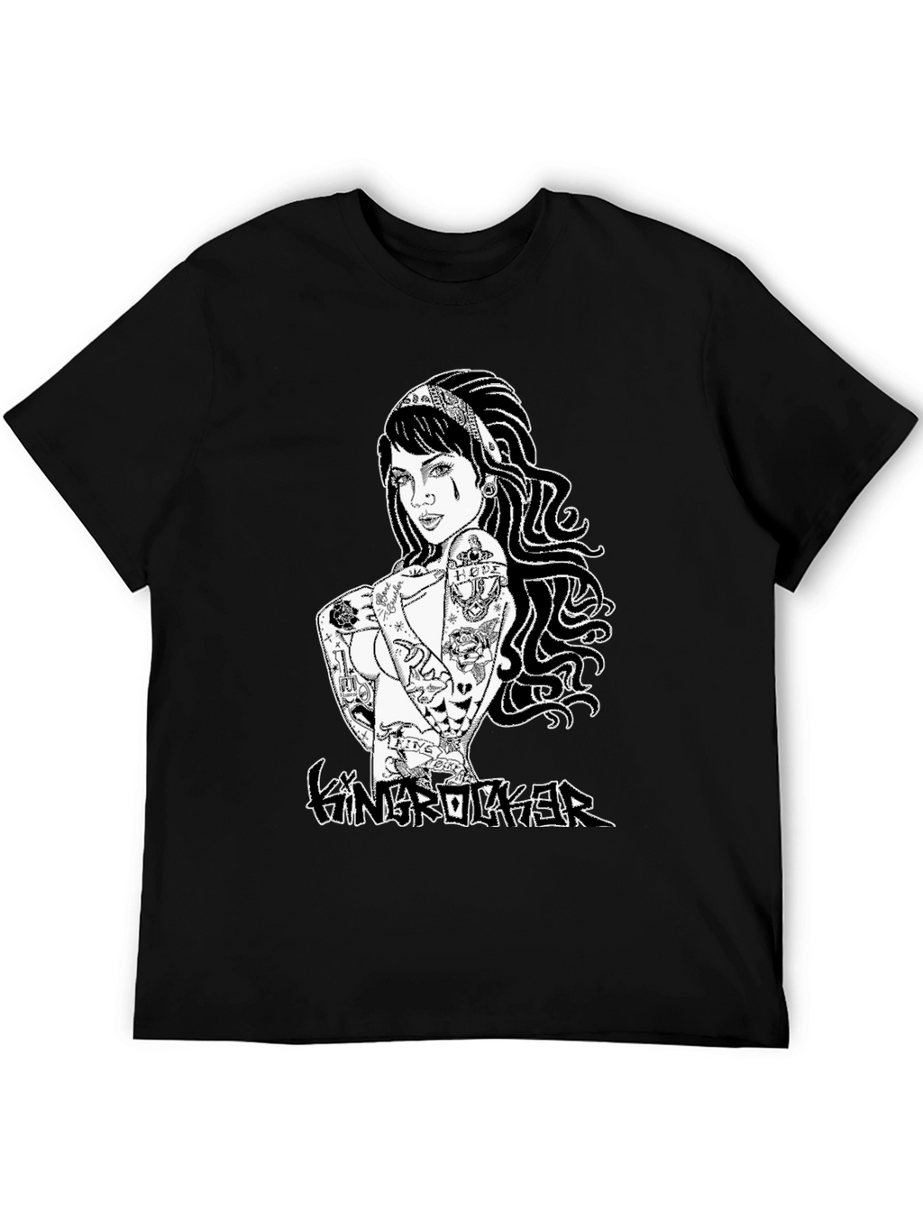 Tattooed Girl Graphic Print Black T-Shirt